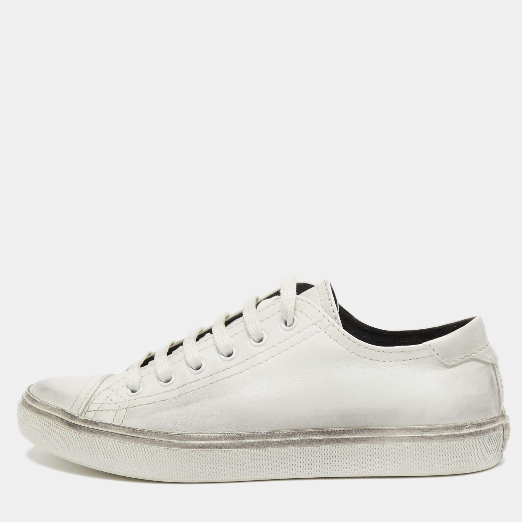 Pre Owned Saint Laurent White Leather Low Top Sneakers Size 37.5