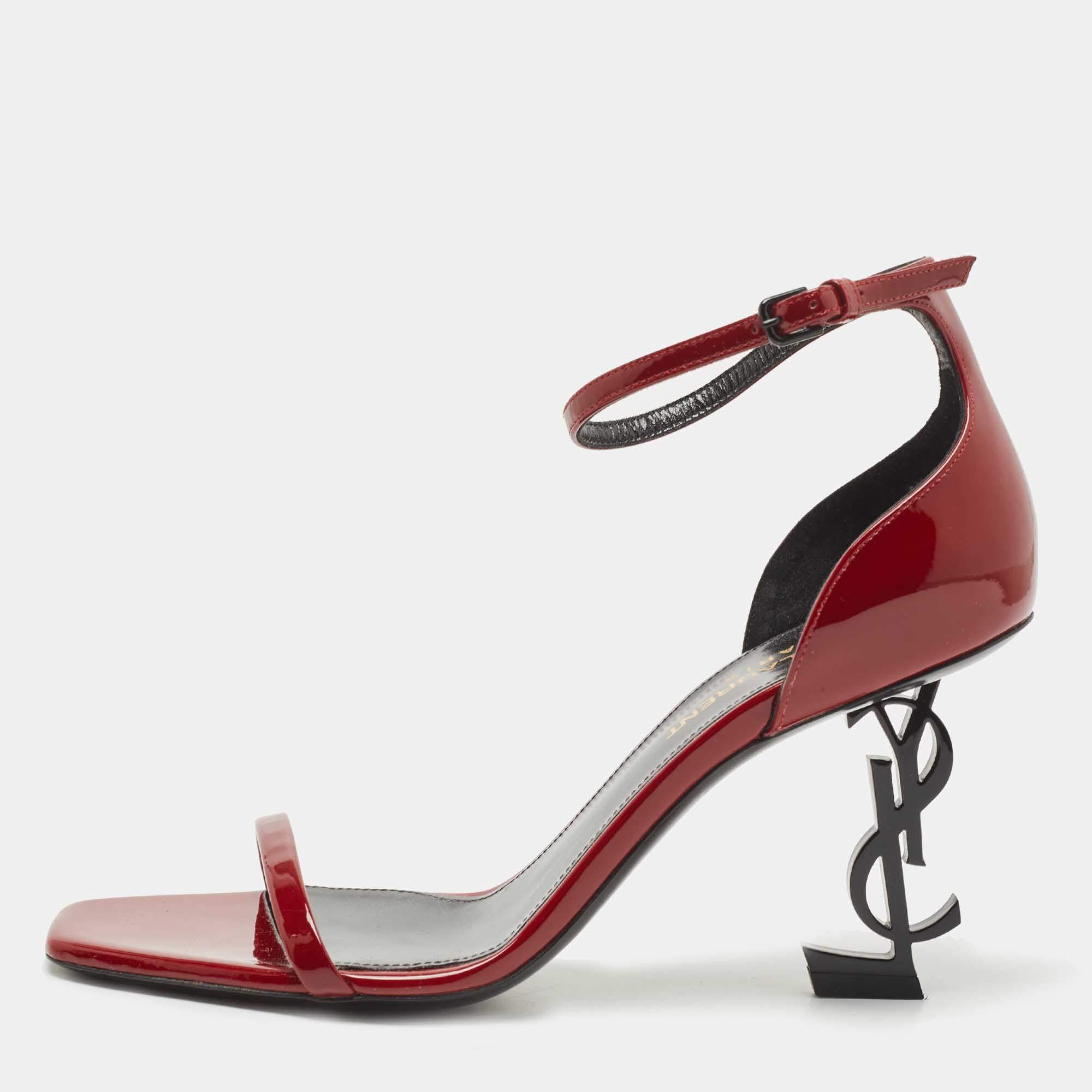 Saint Laurent Burgundy Patent Leather Opyum Sandals Size 36