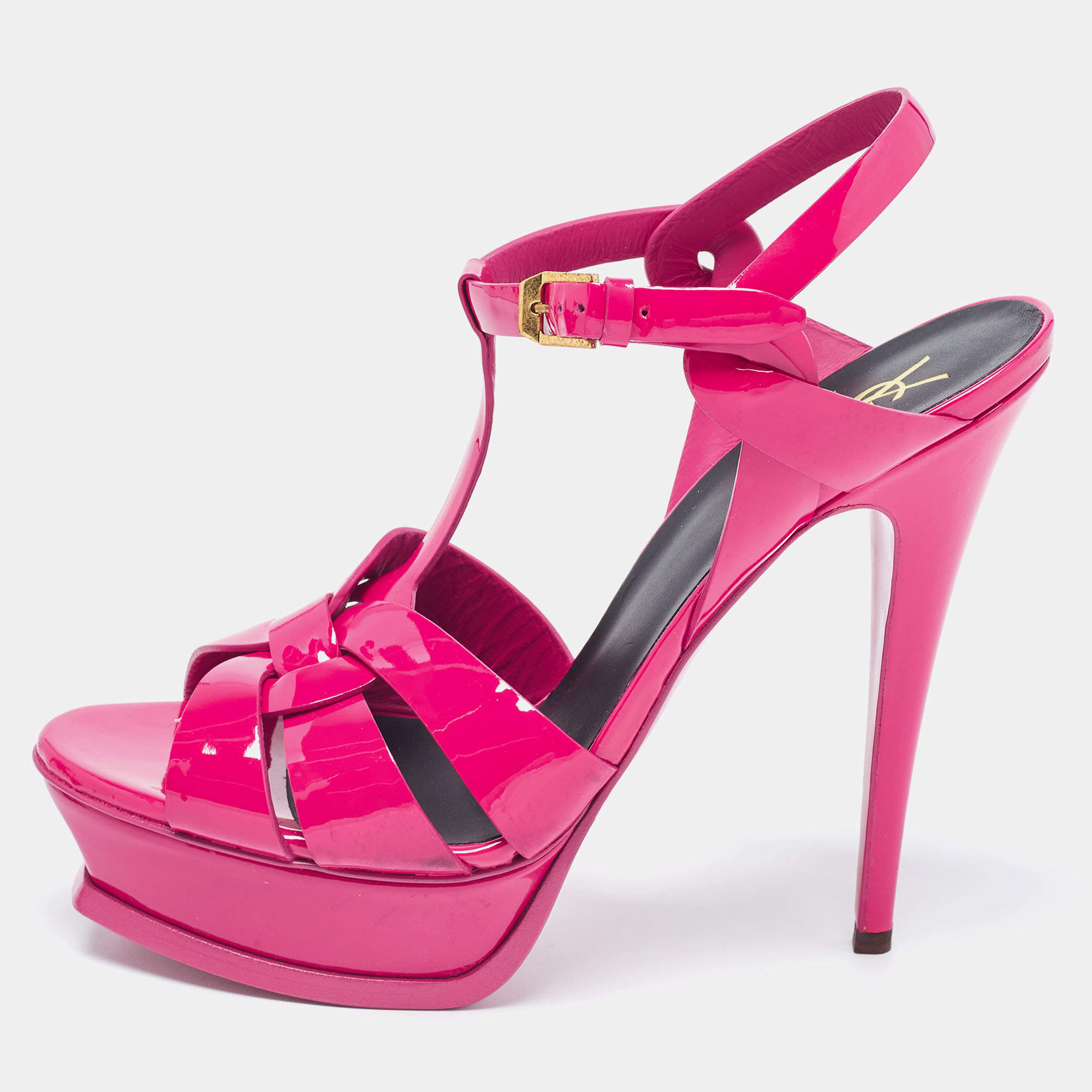 Saint Laurent Paris Pink Leather Tribute Platform Sandals Size 40.5