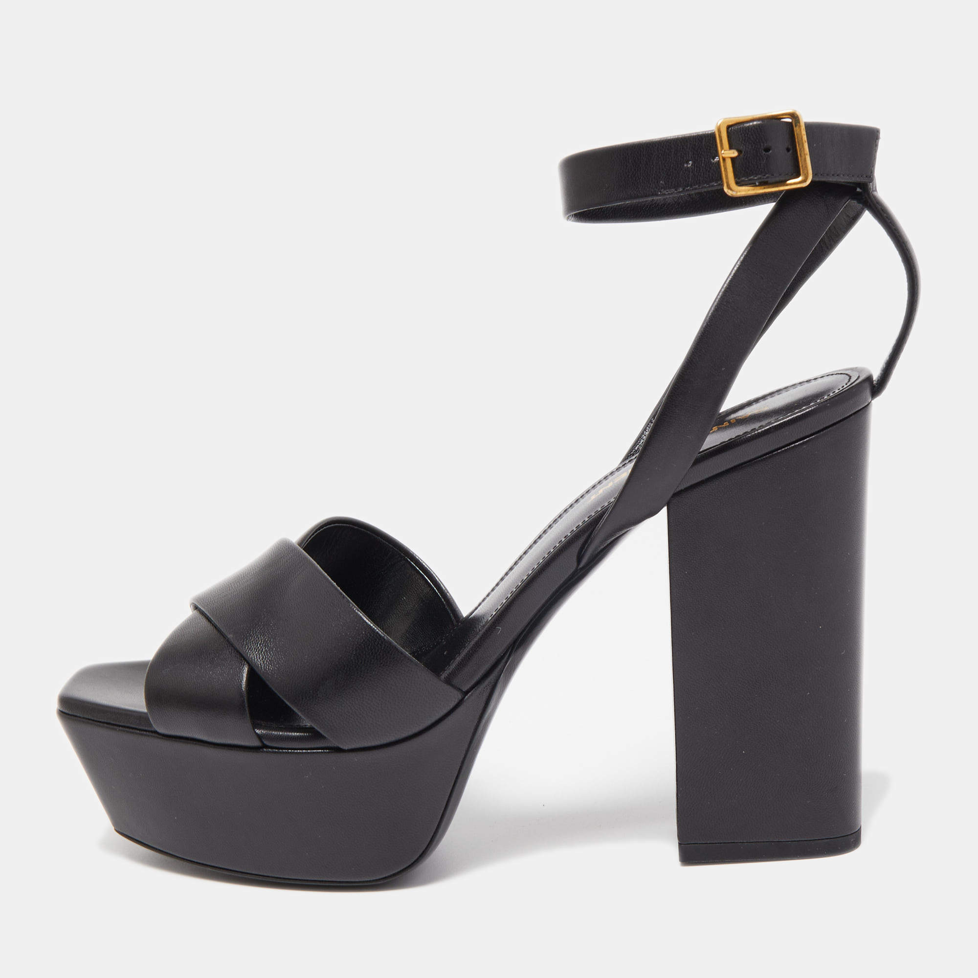 Saint Laurent Black Leather Tribute Platform Sandals Size 39.5