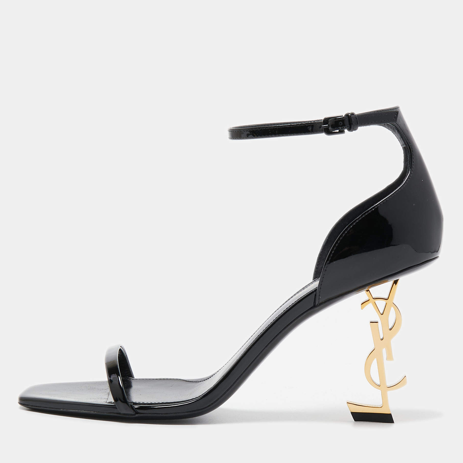 Pre Owned Saint Laurent Black Patent Leather Opyum Ankle Strap Sandals Size 41