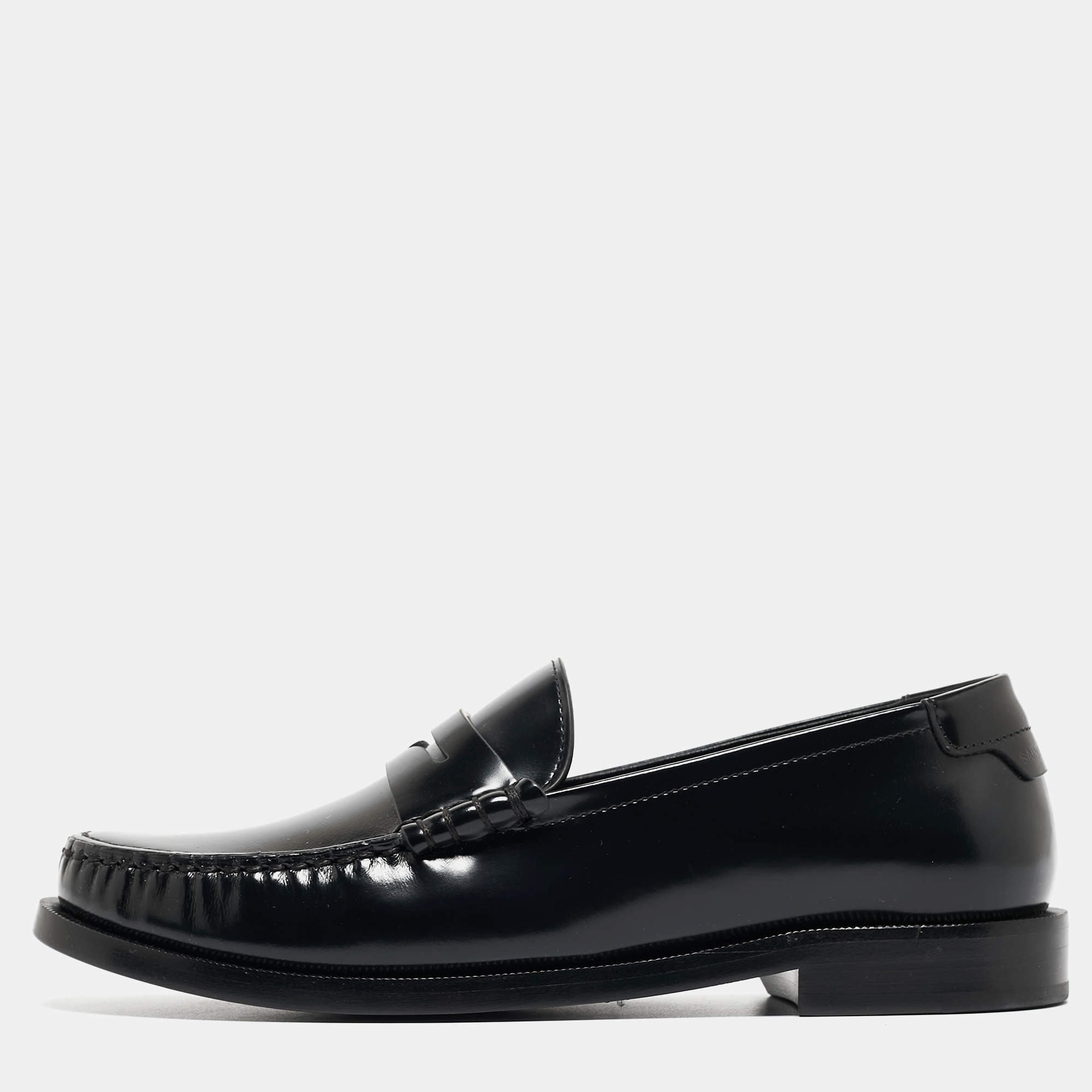 Saint Laurent Black Leather Slip On Loafers Size 37