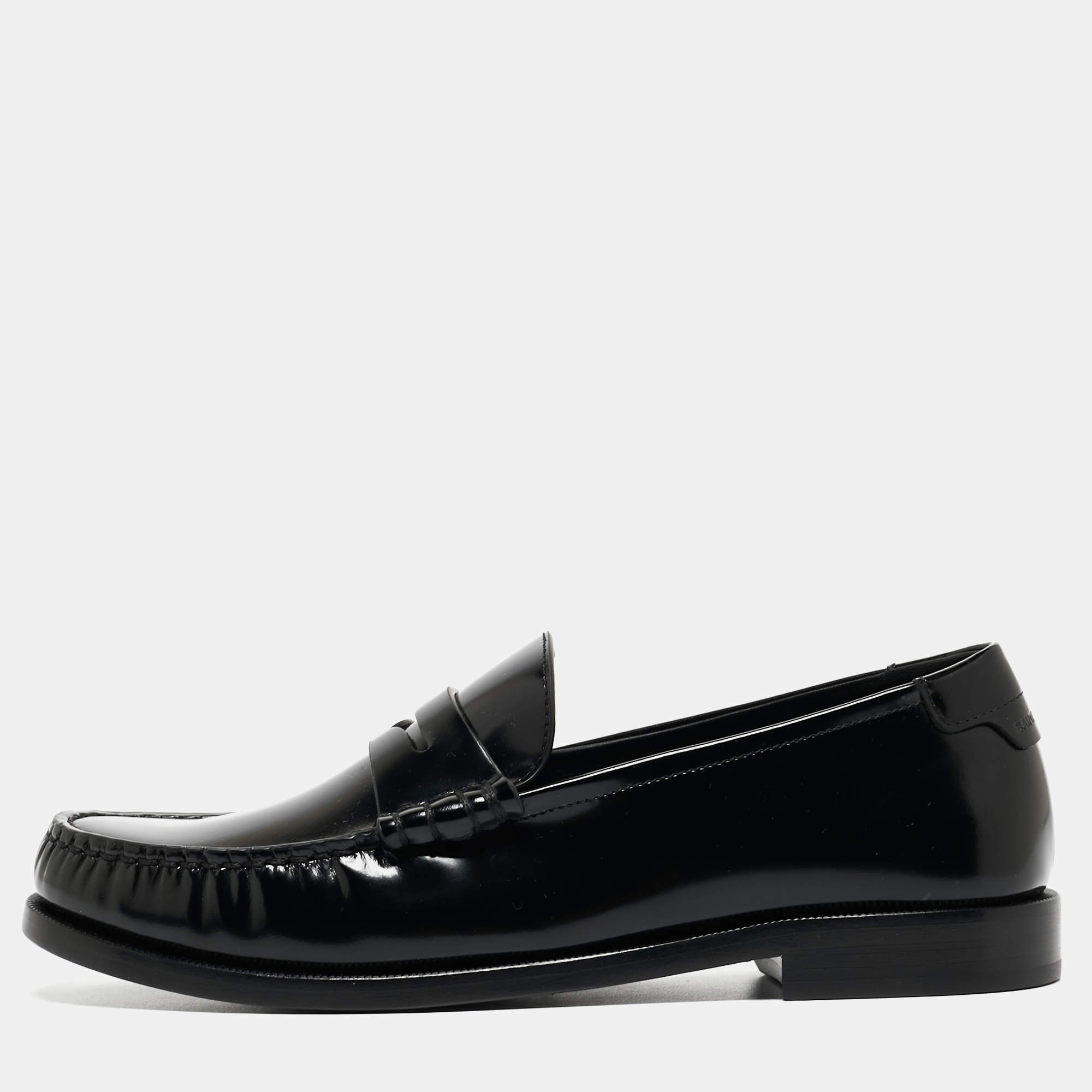 Saint Laurent  Black Leather Penny Slip On Loafers Size 38