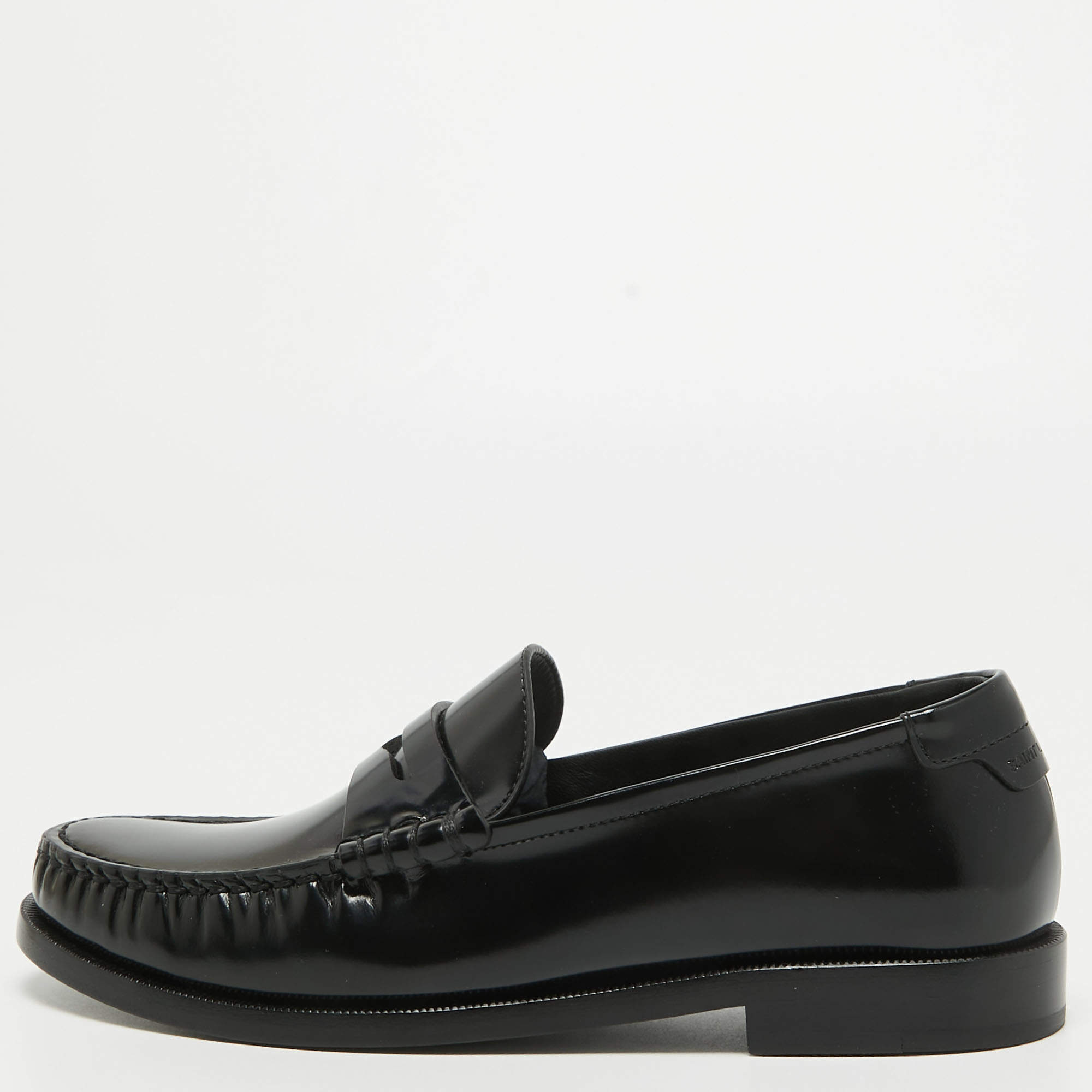 Pre Owned Saint Laurent Black Leather Penny Loafers Size 37