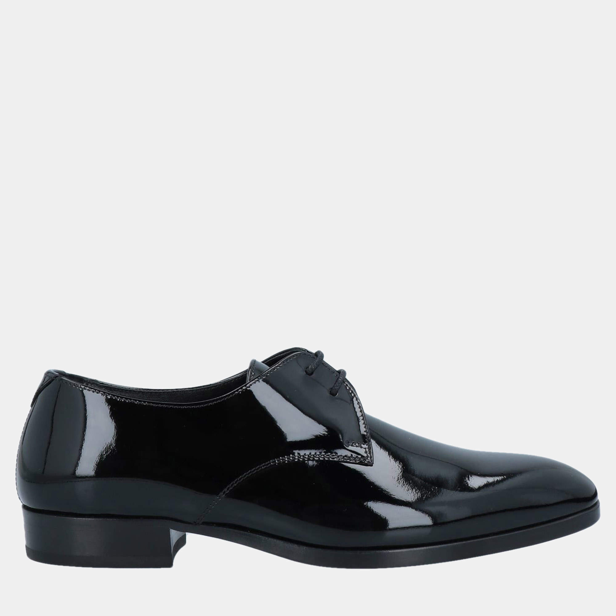 Pre Owned Saint Laurent Black Patent Leather Lace Up Derby Size 39
