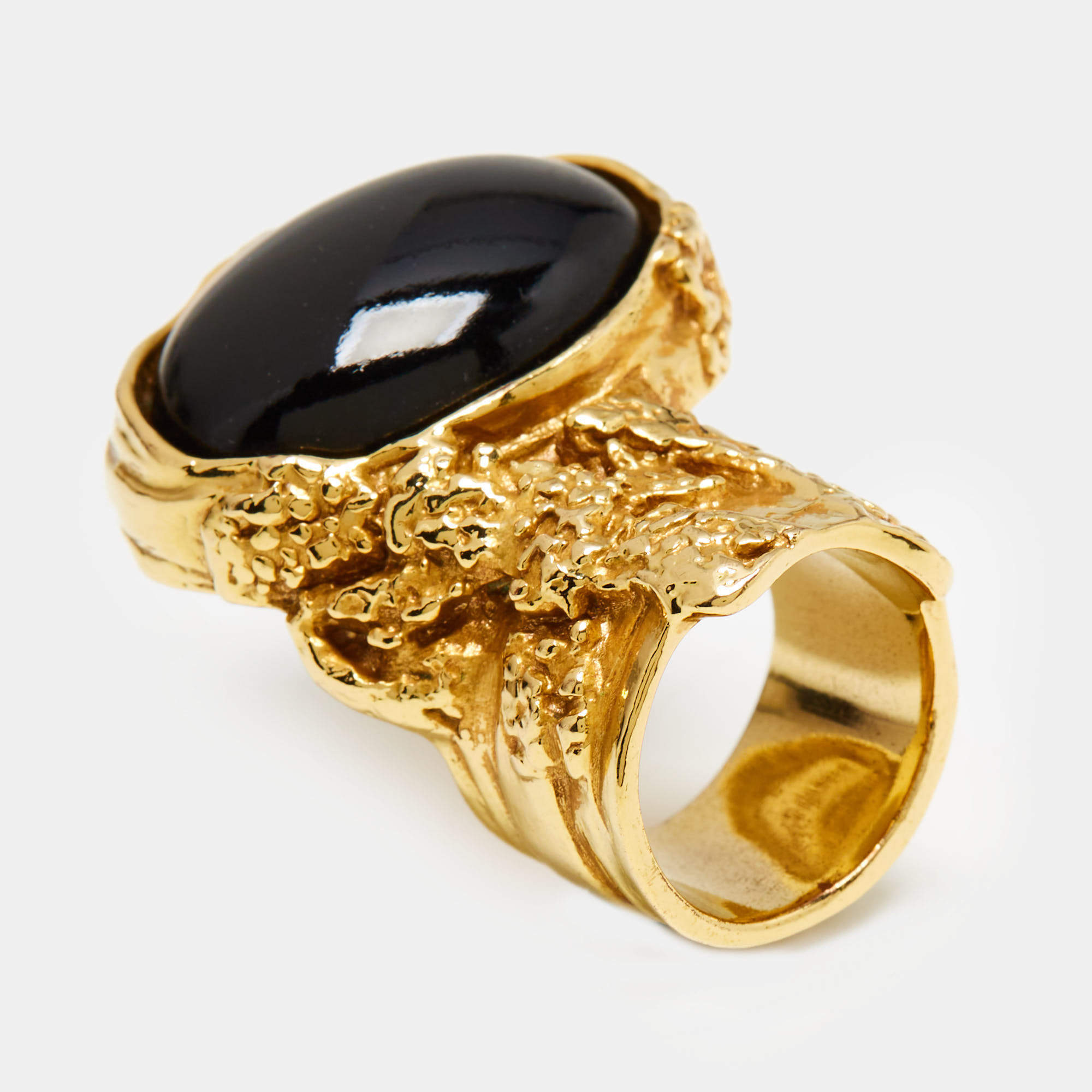 Saint Laurent Paris Arty Glass Gold Tone Ring Size 51