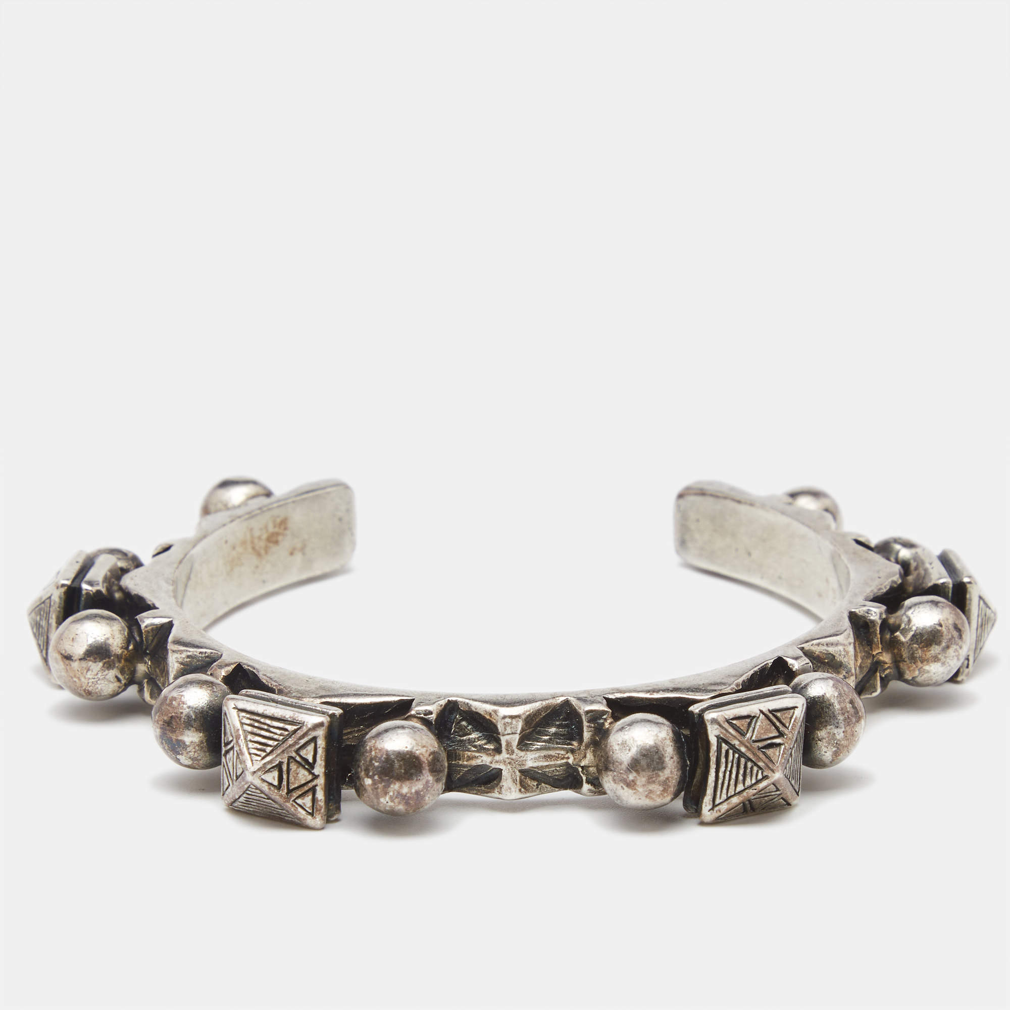 Saint Laurent Paris Silver Tone Open Cuff Bracelet