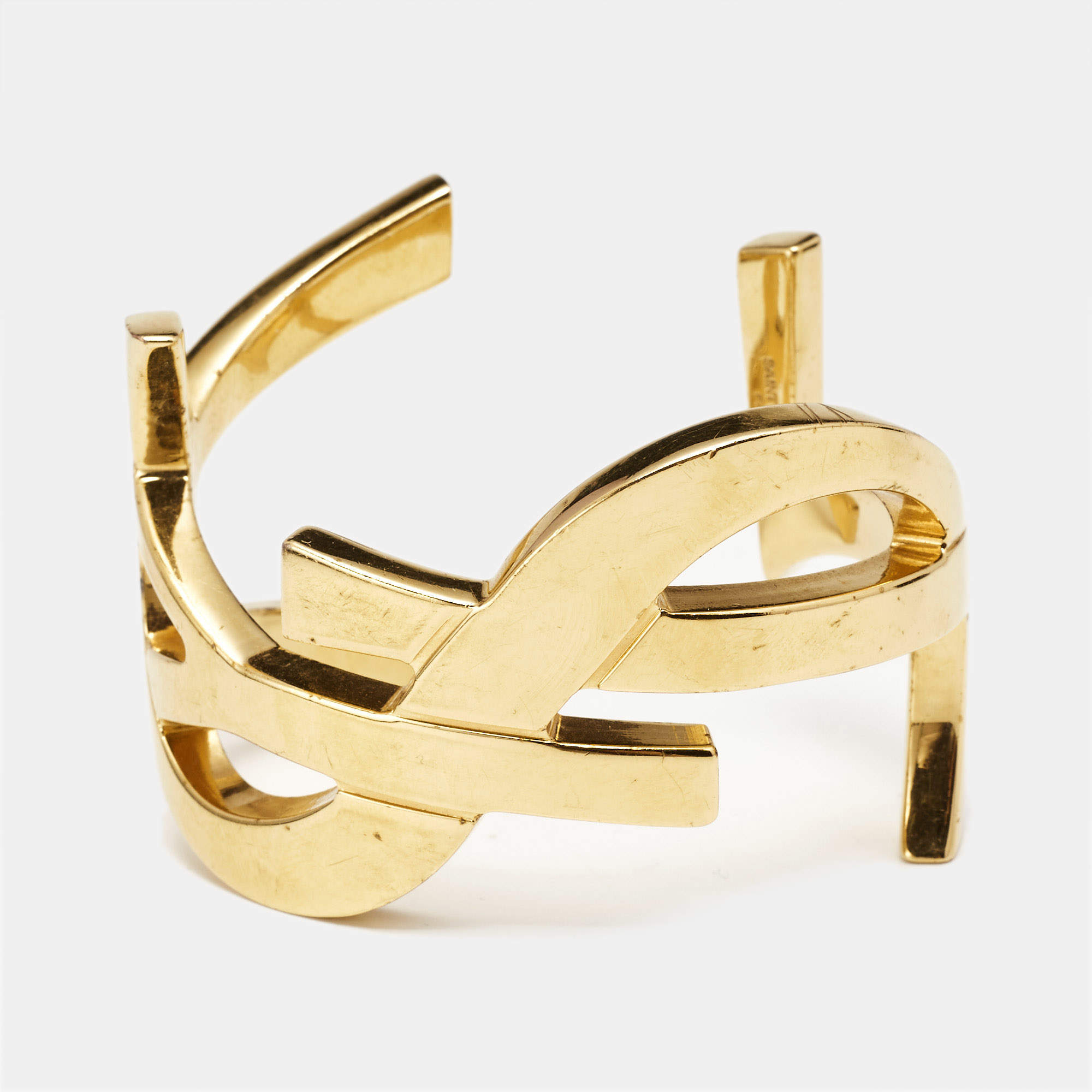 Pre Owned Saint Laurent Opyum Gold Tone Open Cuff Bracelet
