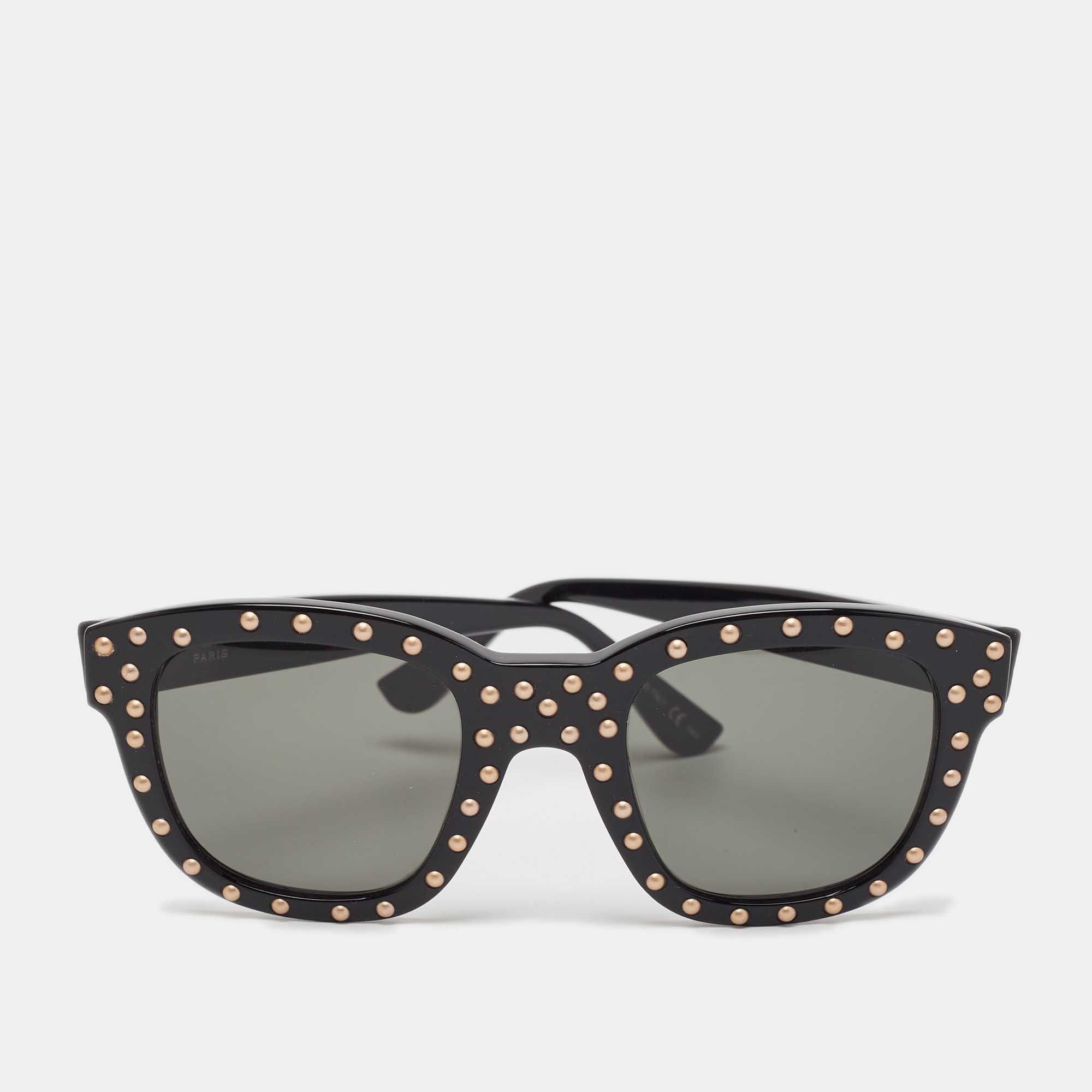 Saint Laurent Black SL100 Lou Studded Square Sunglasses