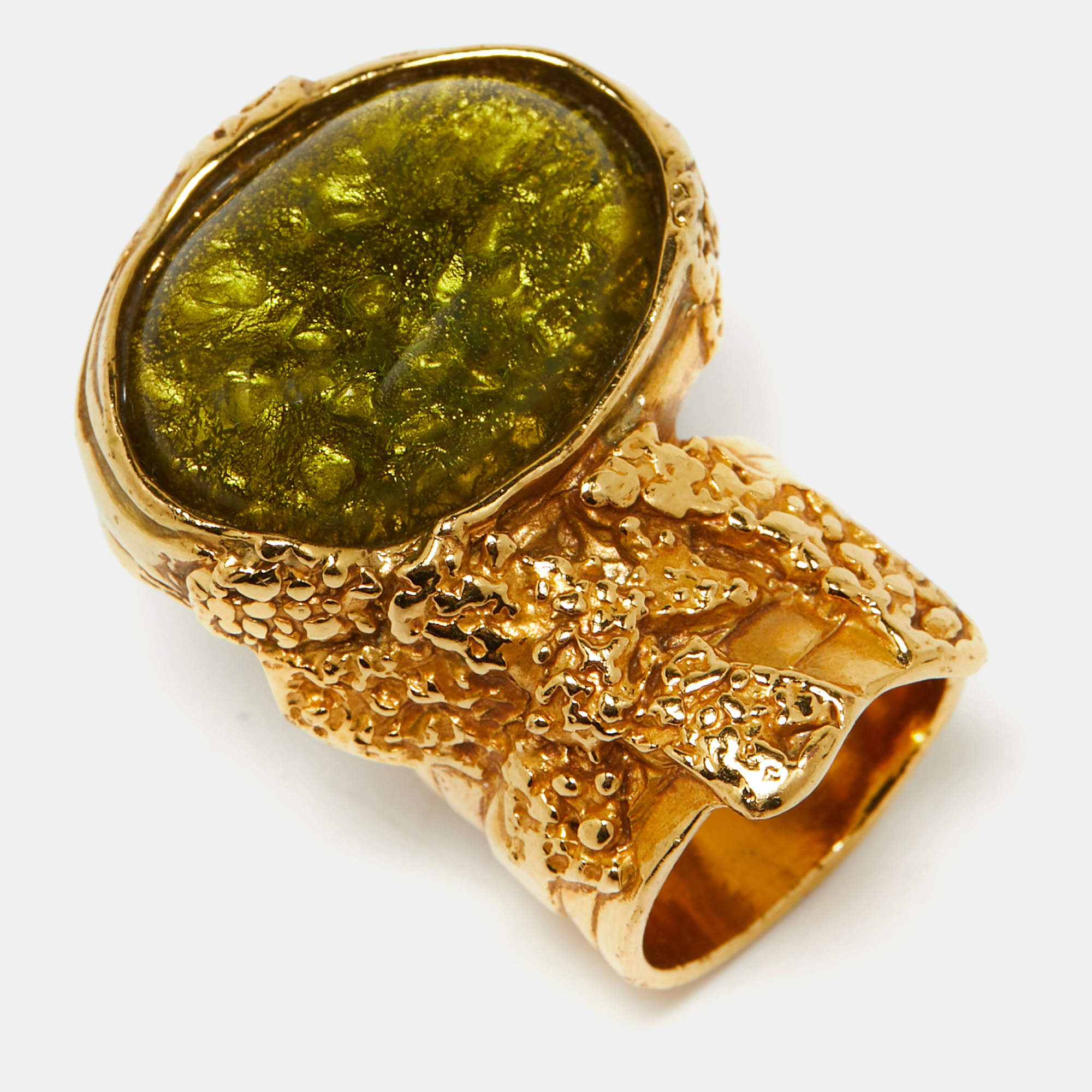 Saint Laurent Paris Arty Glass Gold Tone Ring Size 54