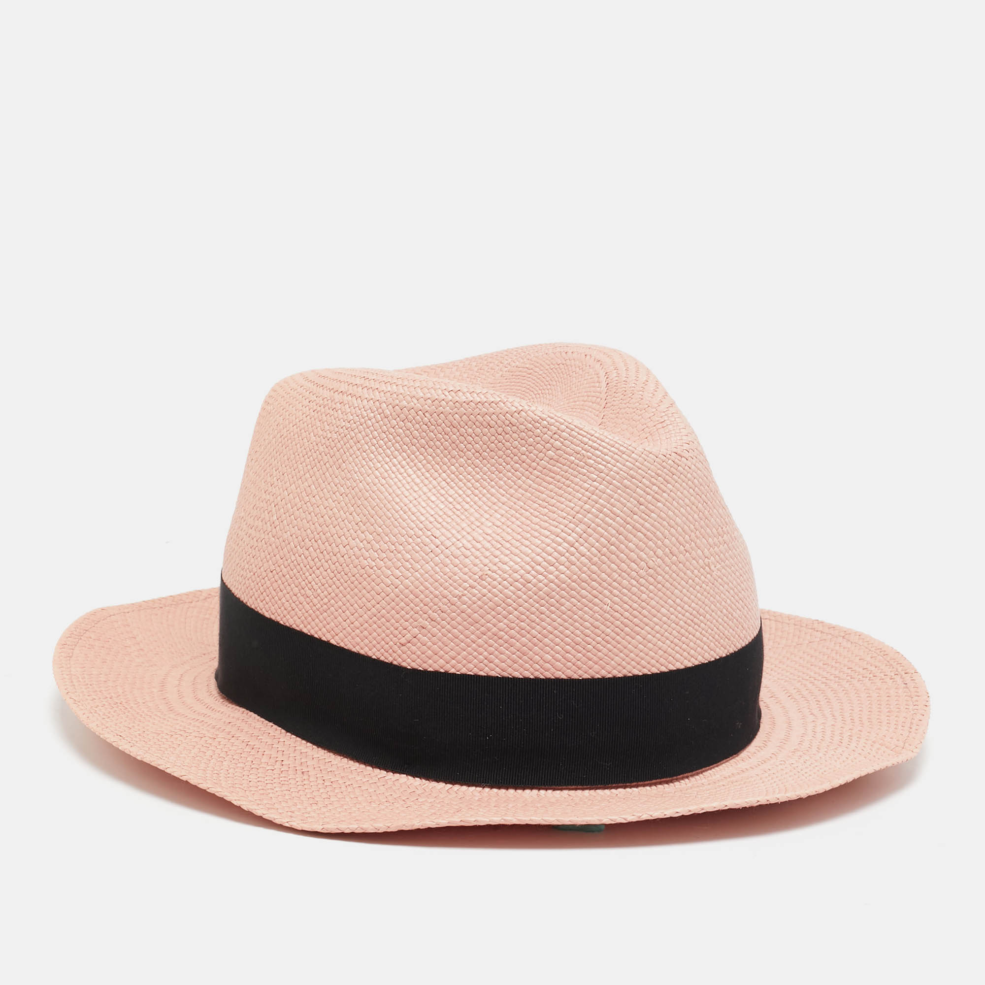 Saint Laurent Paris Pink Straw Panama Hat 