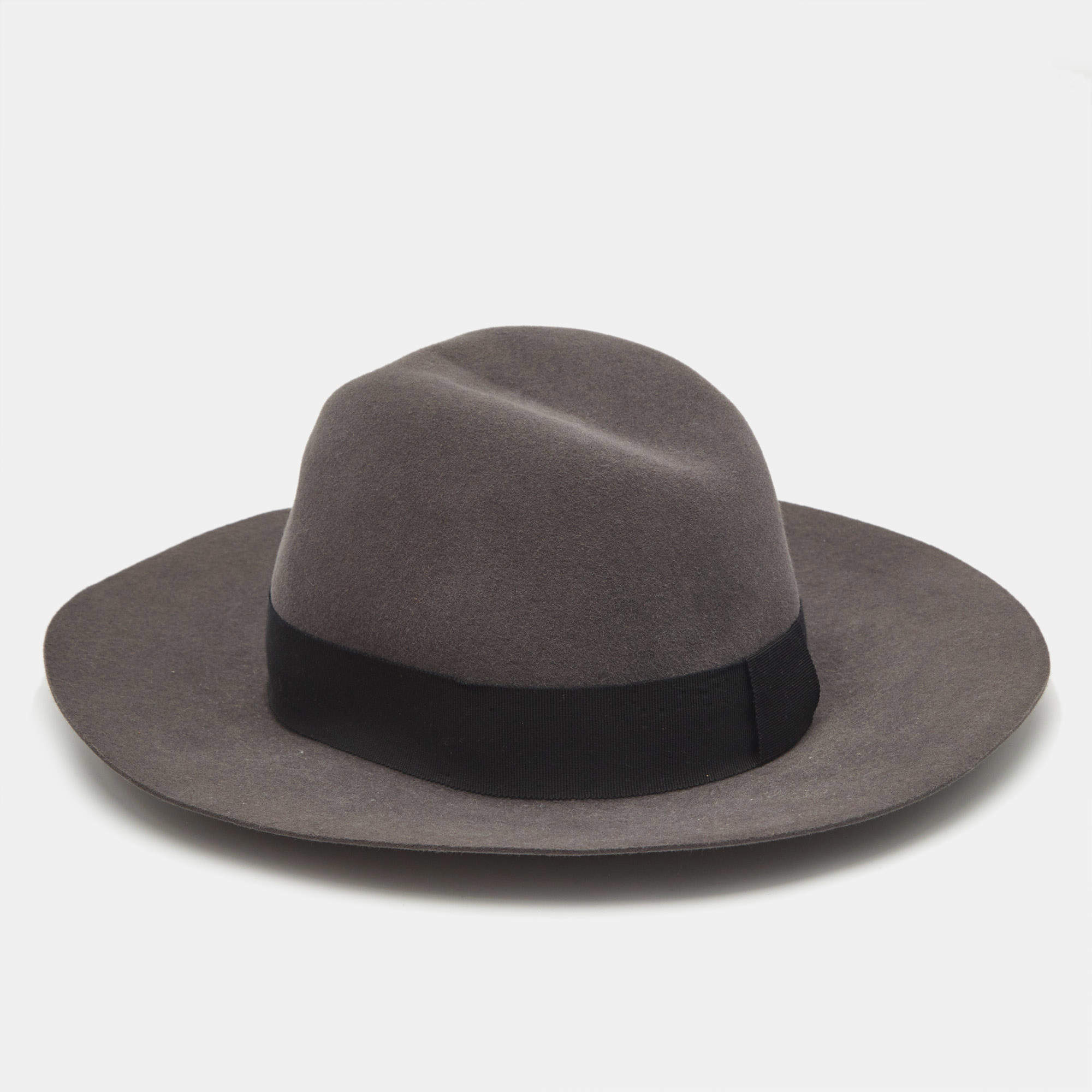 Pre Owned Saint Laurent Paris Grey Rabbit Felt Wide Brim Hat M