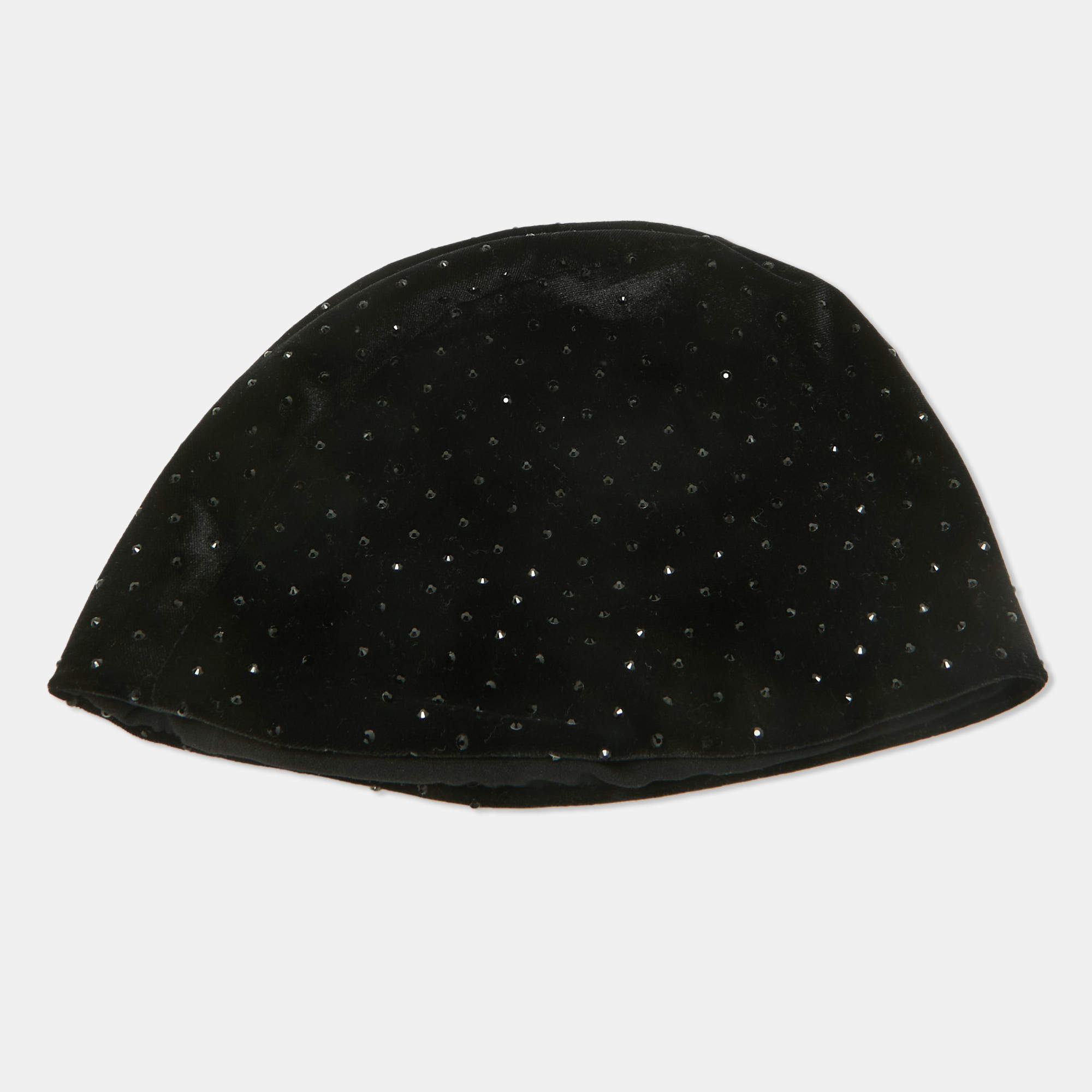 Pre Owned Saint Laurent Paris Black Embellished Velvet Beanie One Size