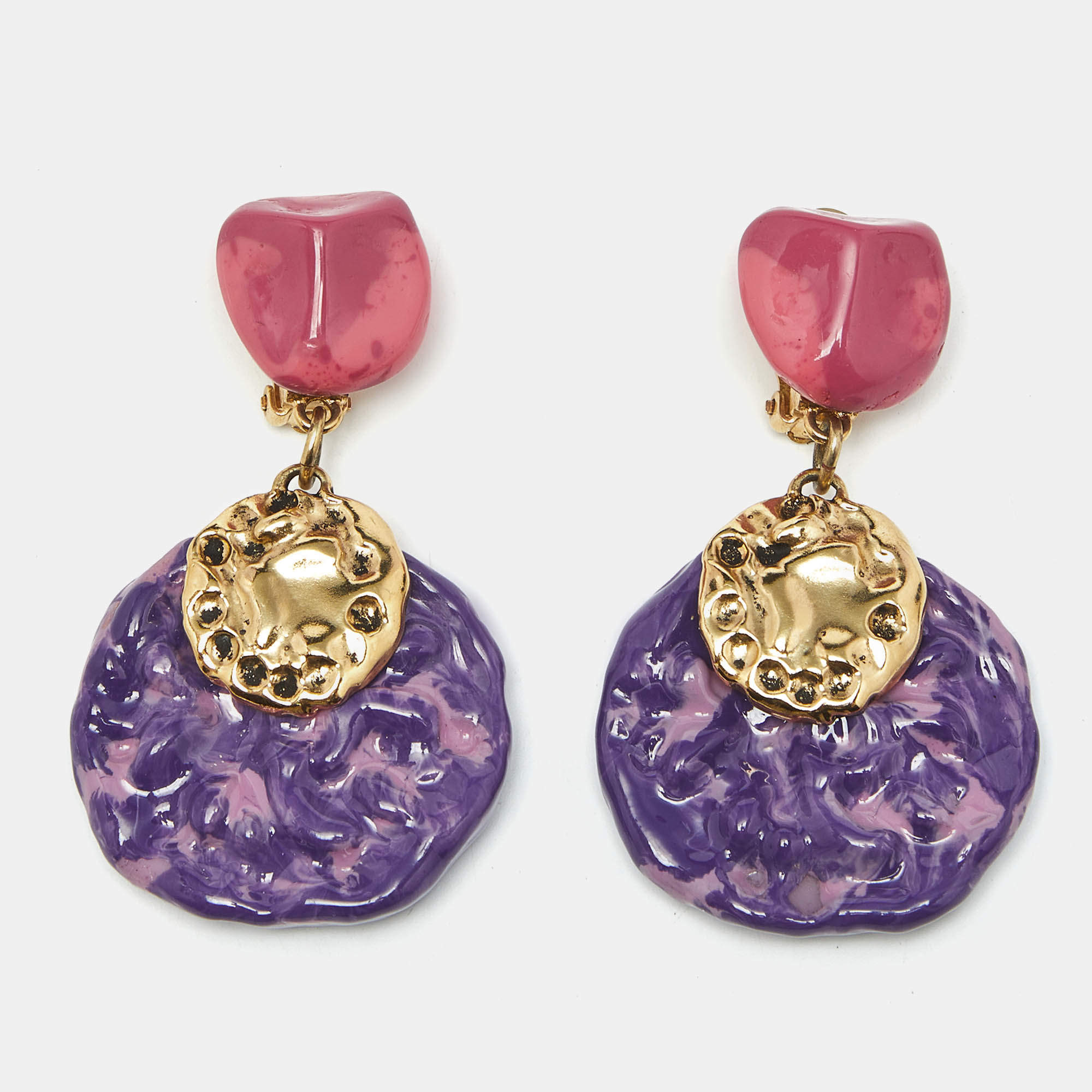 Pre Owned Saint Laurent  Multi Color Gold Tone Earrings