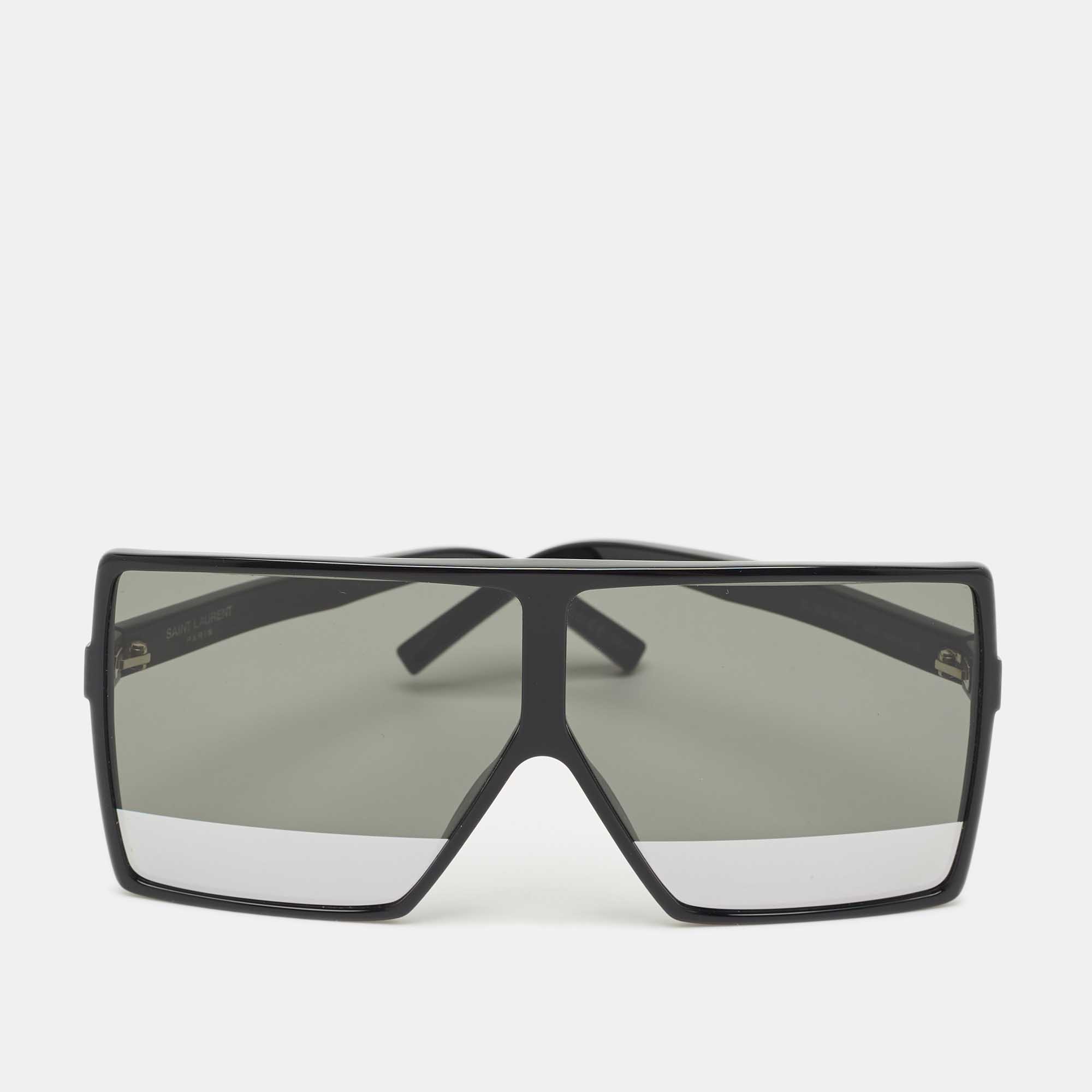 Pre Owned Saint Laurent Black/Silver SL183 Betty Shield Sunglasses