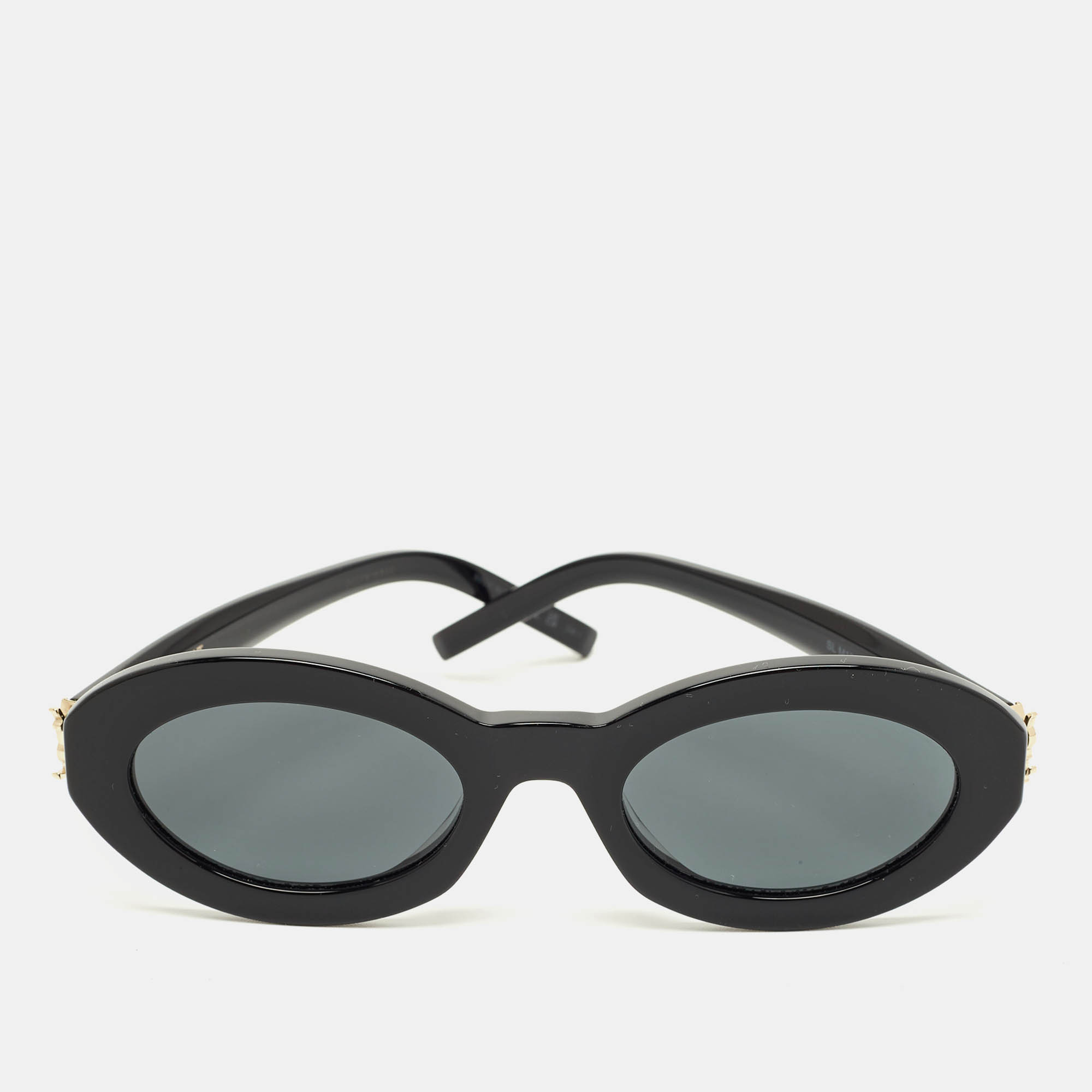Pre Owned Saint Laurent Black SLM136 Monogram Frame Oval Sunglasses