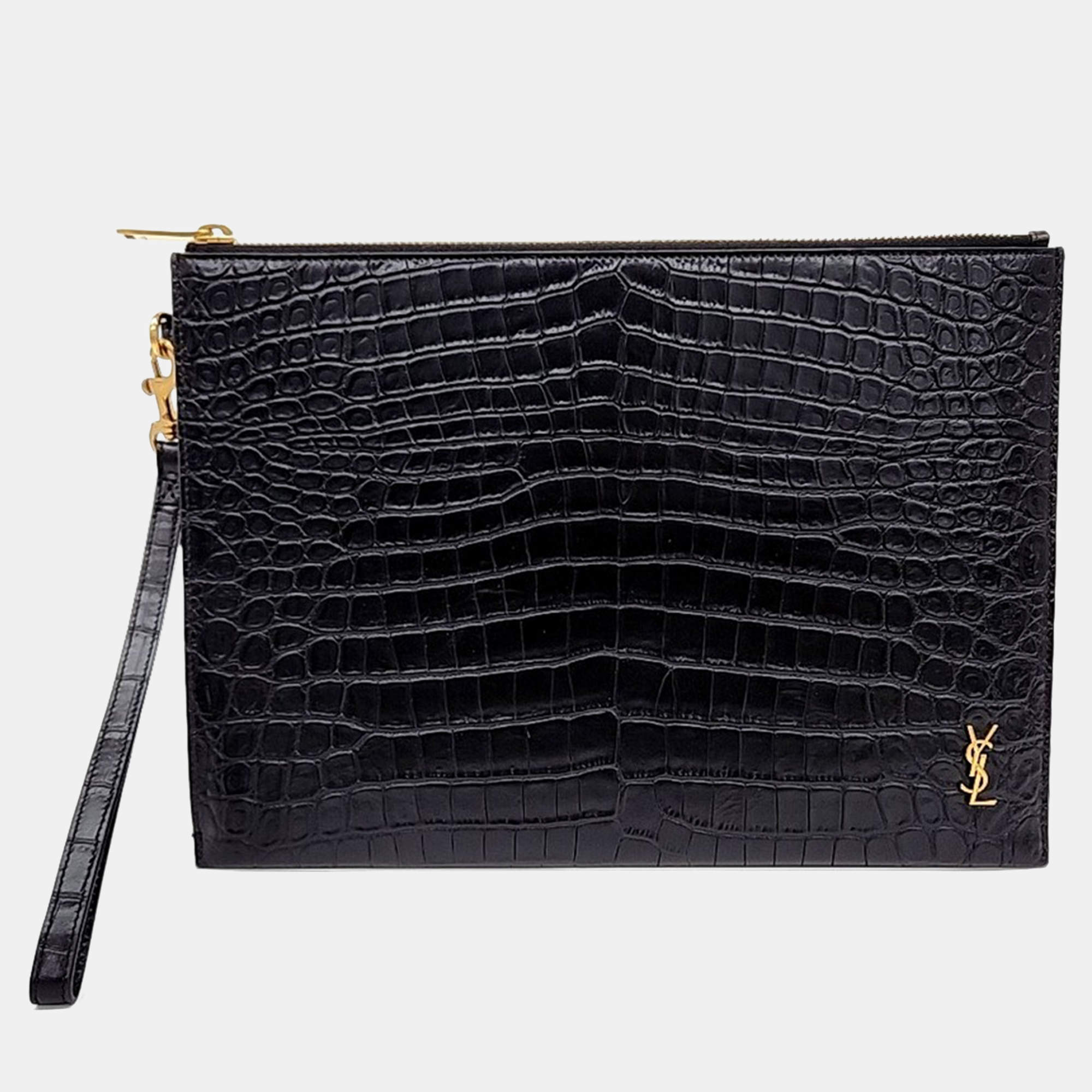 Pre Owned Saint Laurent Paris Black Patent Leather iPad Holder