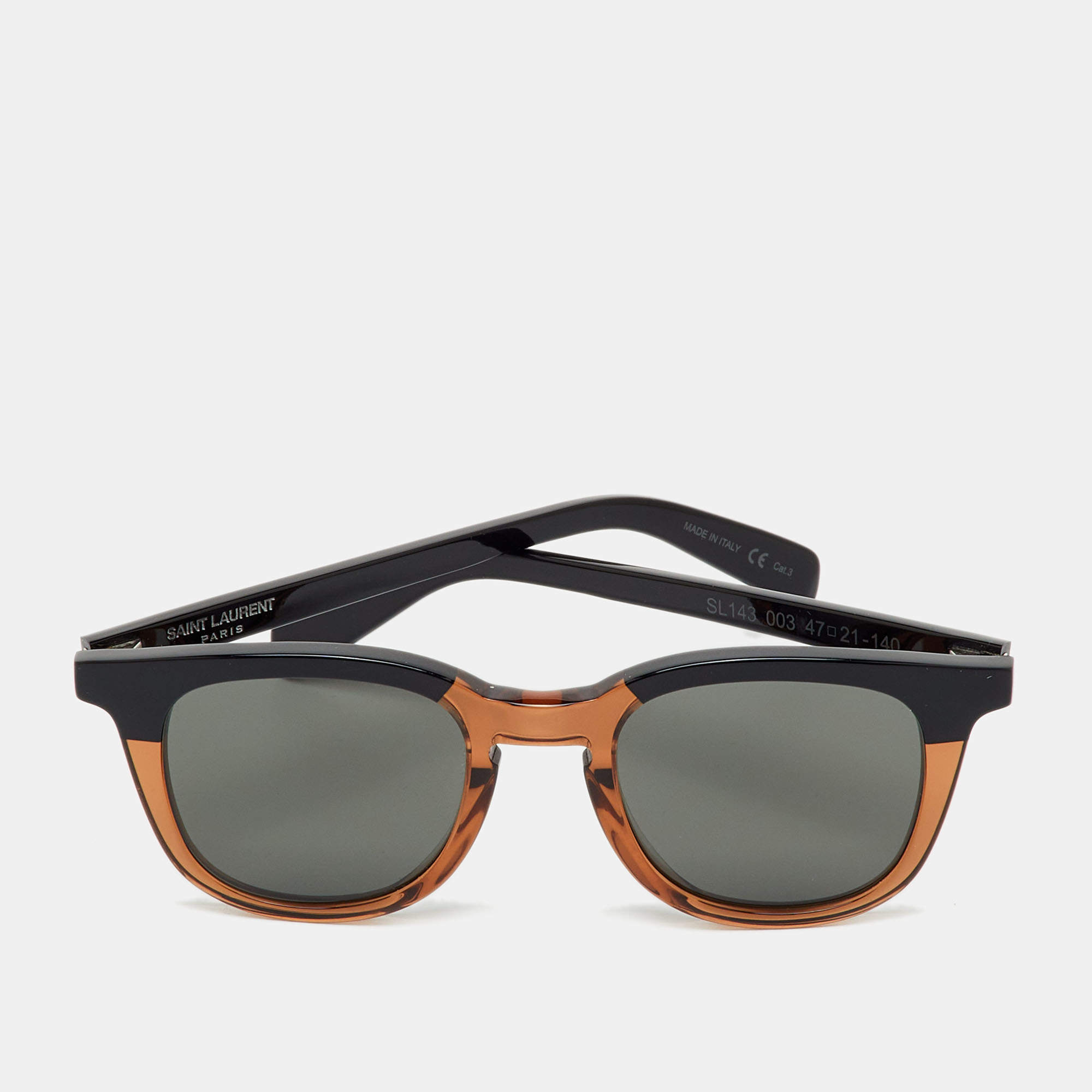 Pre Owned Saint Laurent Black/Brown SL 143 003 Frame Square Sunglasses