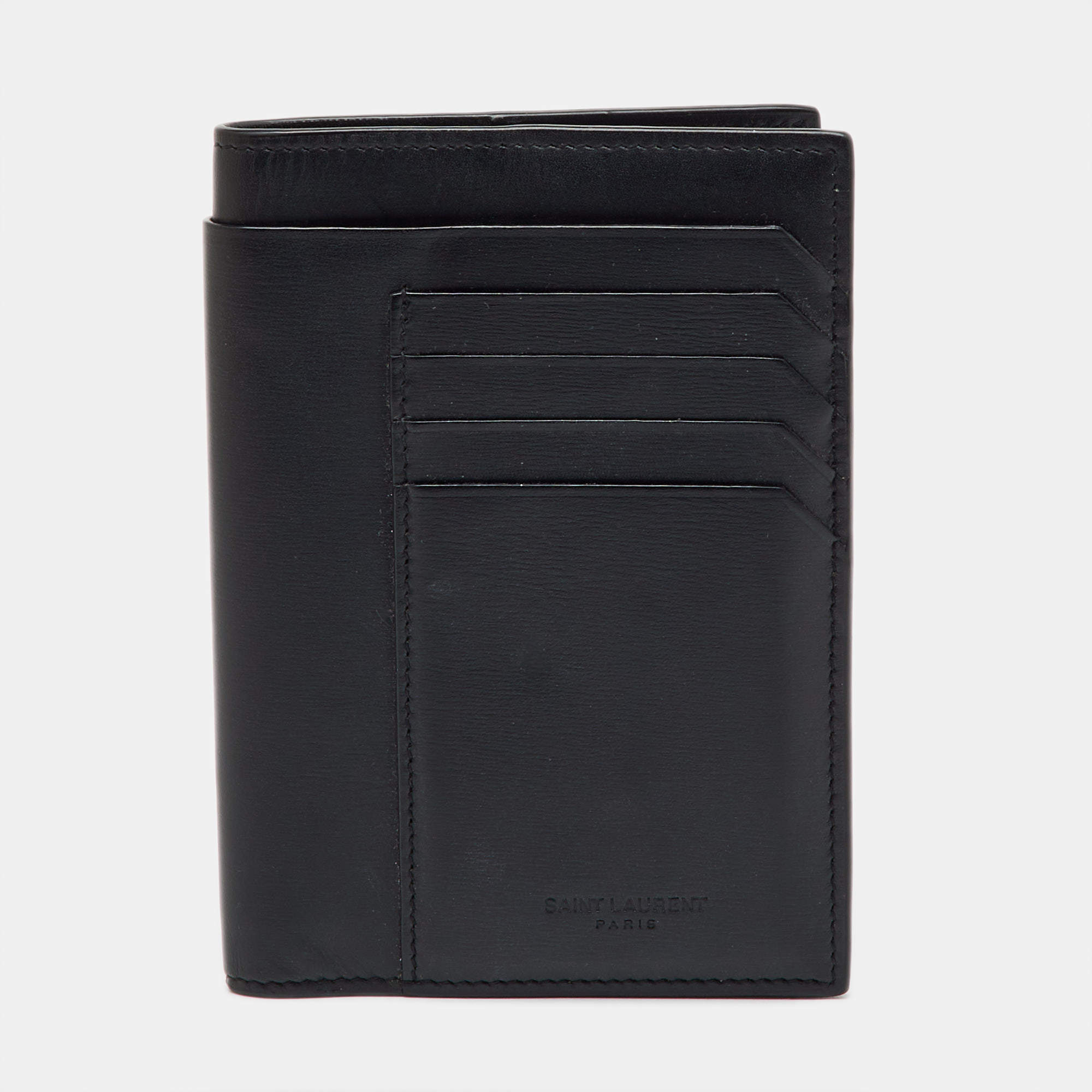 Pre Owned Saint Laurent Black Leather Card Case Passport Holder
