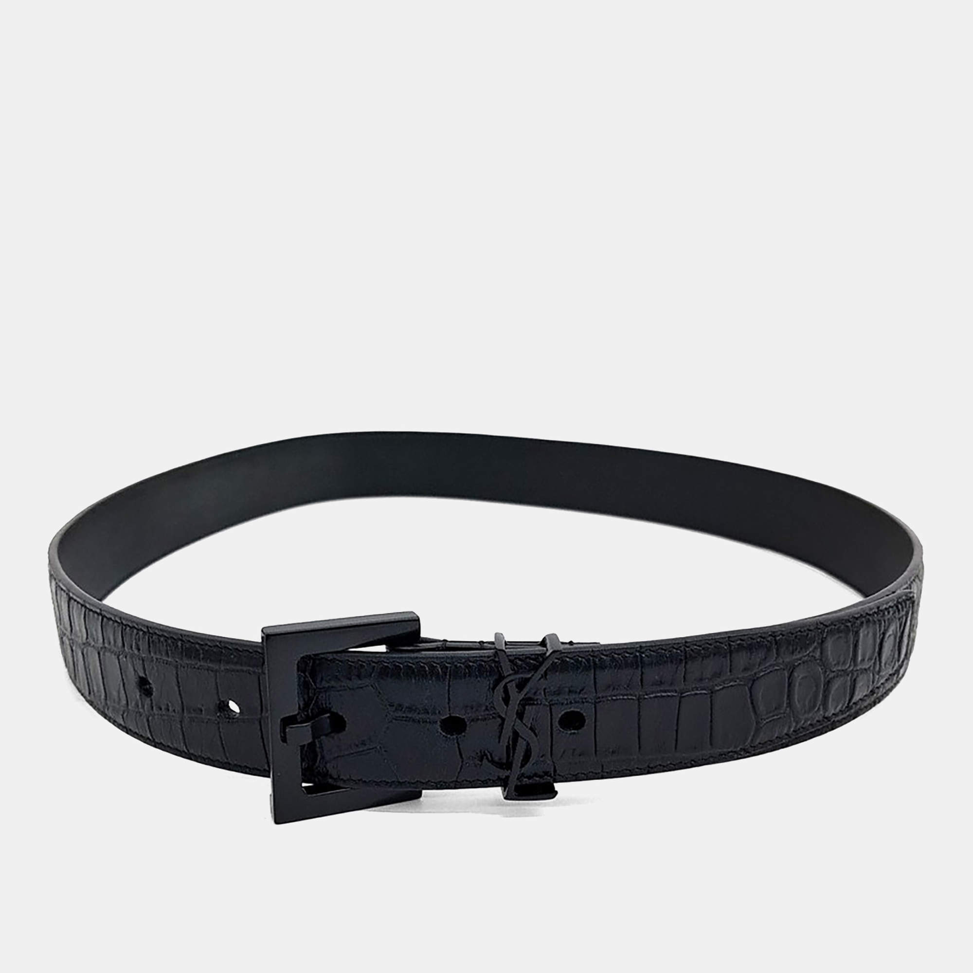 مملوكة مسبقًا Saint Laurent Paris Black Leather Belt