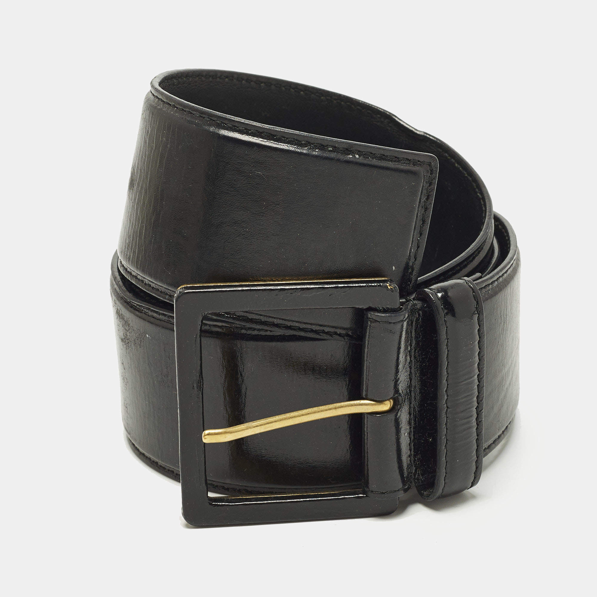 مملوكة مسبقًا Saint Laurent 90 CM Buckle Wide Belt Black Patent Leather