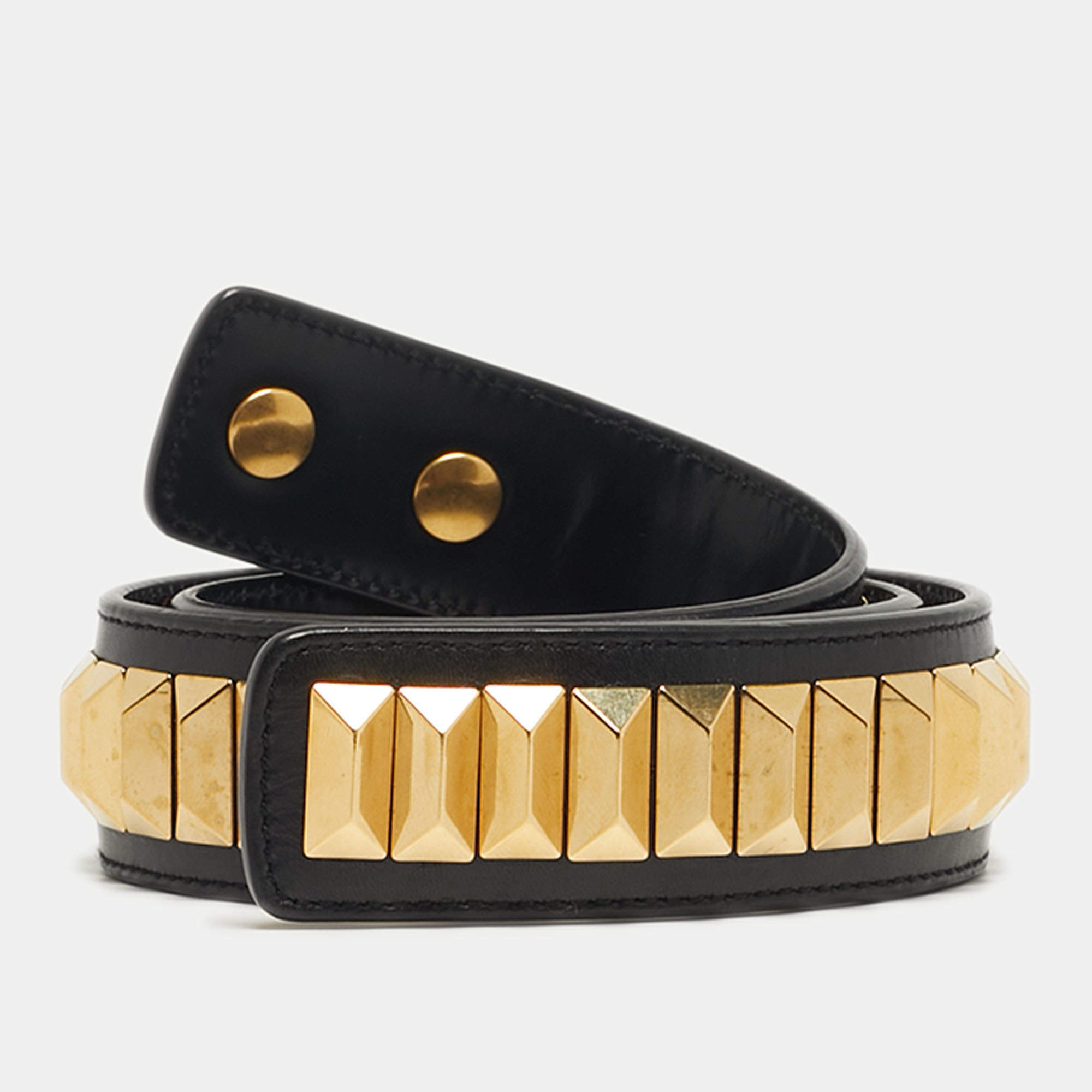 مملوكة مسبقًا Saint Laurent Studded 70 CM Waist Belt Black Leather