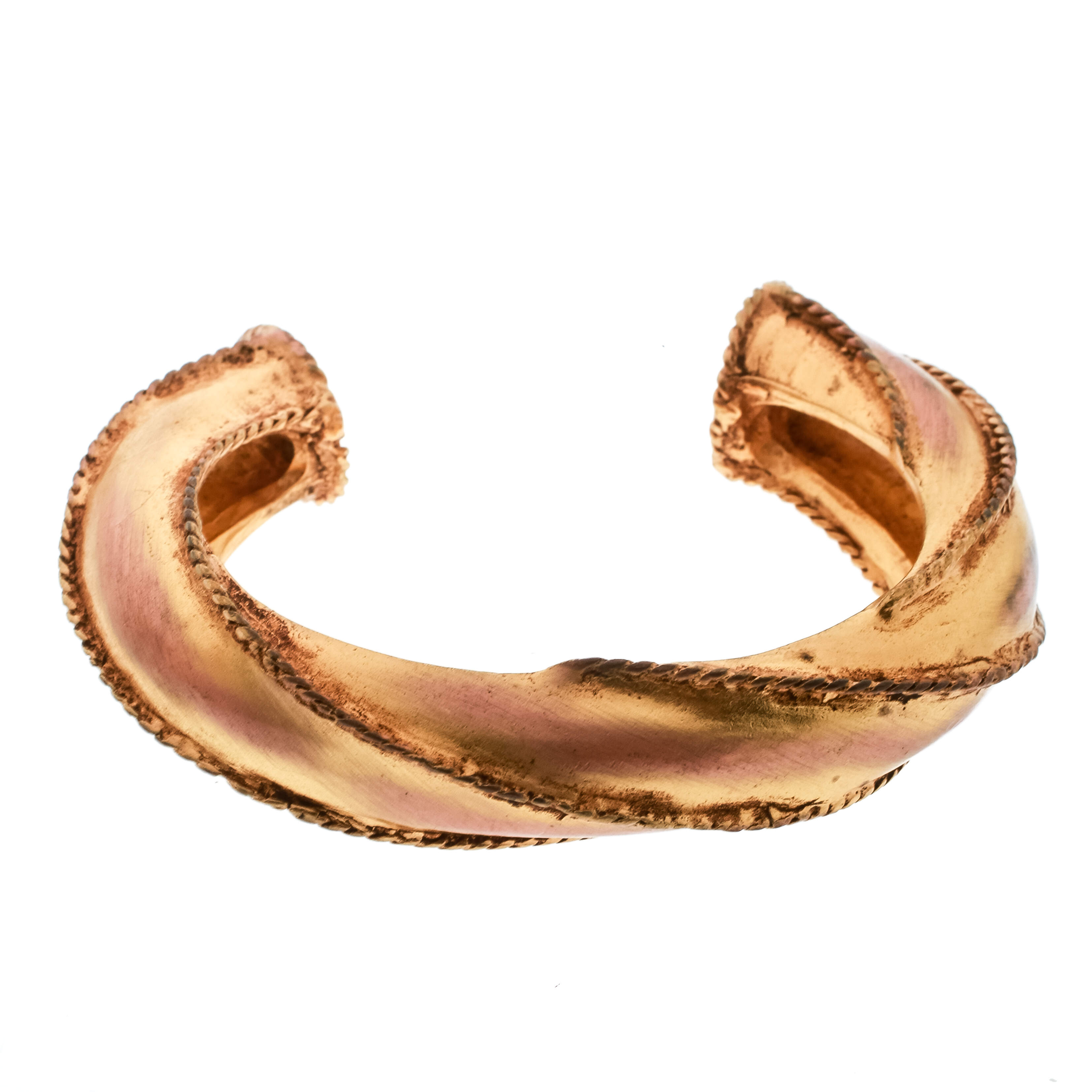 Pre Owned Saint Laurent Paris Twisted Bronze Gold Tone Chunky Open Cuff Bracelet 
