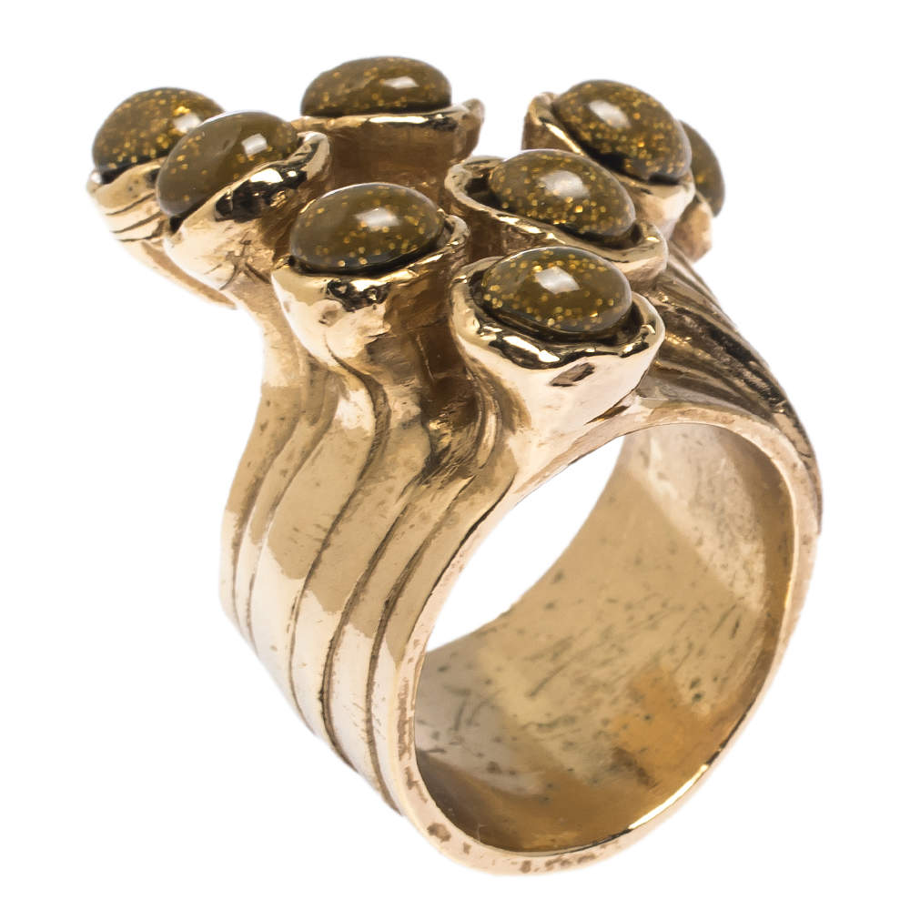خاتم كوكتيل سان لوران باريس آرتي تودز غطاء ذهبي اللون مقاس 56
