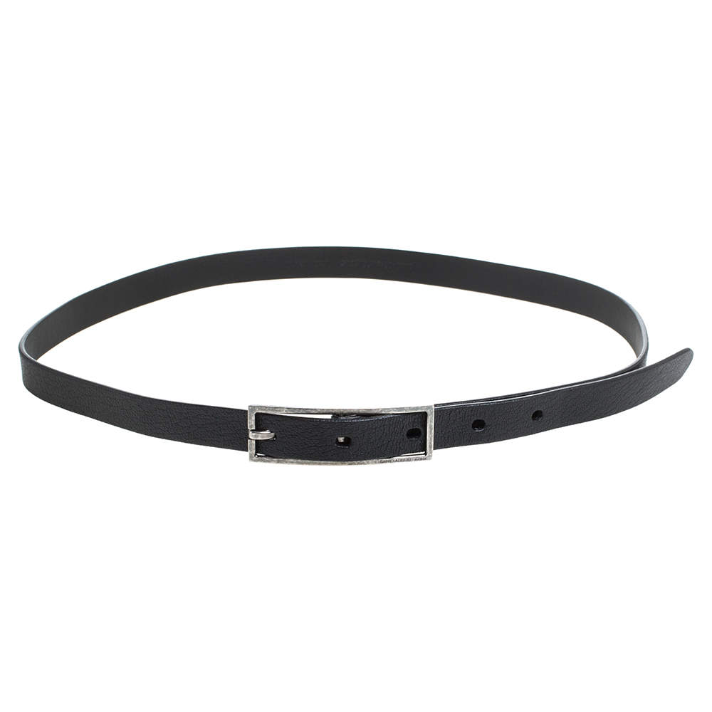 Pre Owned Saint Laurent Paris Black Leather Skinny Belt Size 80 CM