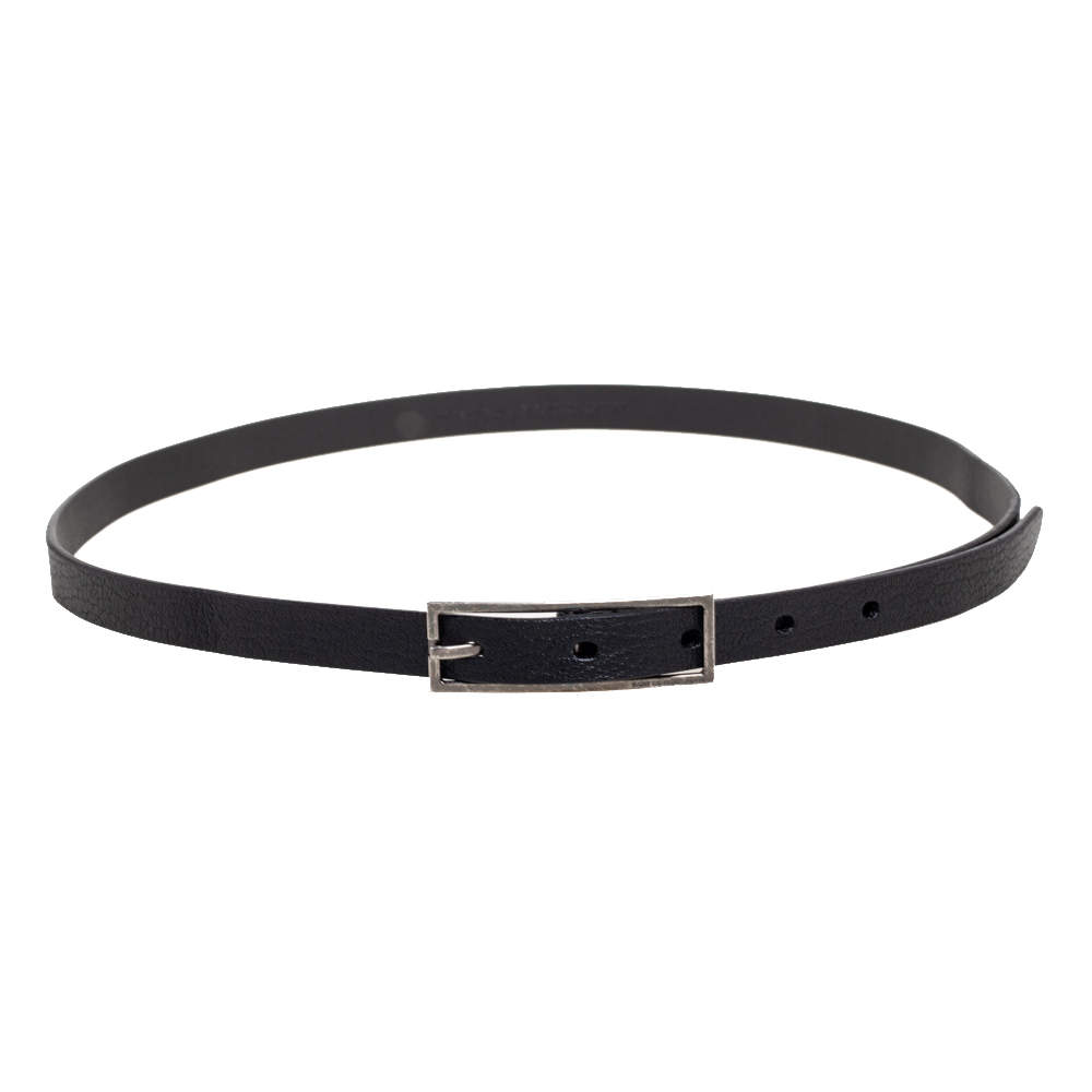 Pre Owned Saint Laurent Black Leather Buckle Slim Belt 85CM