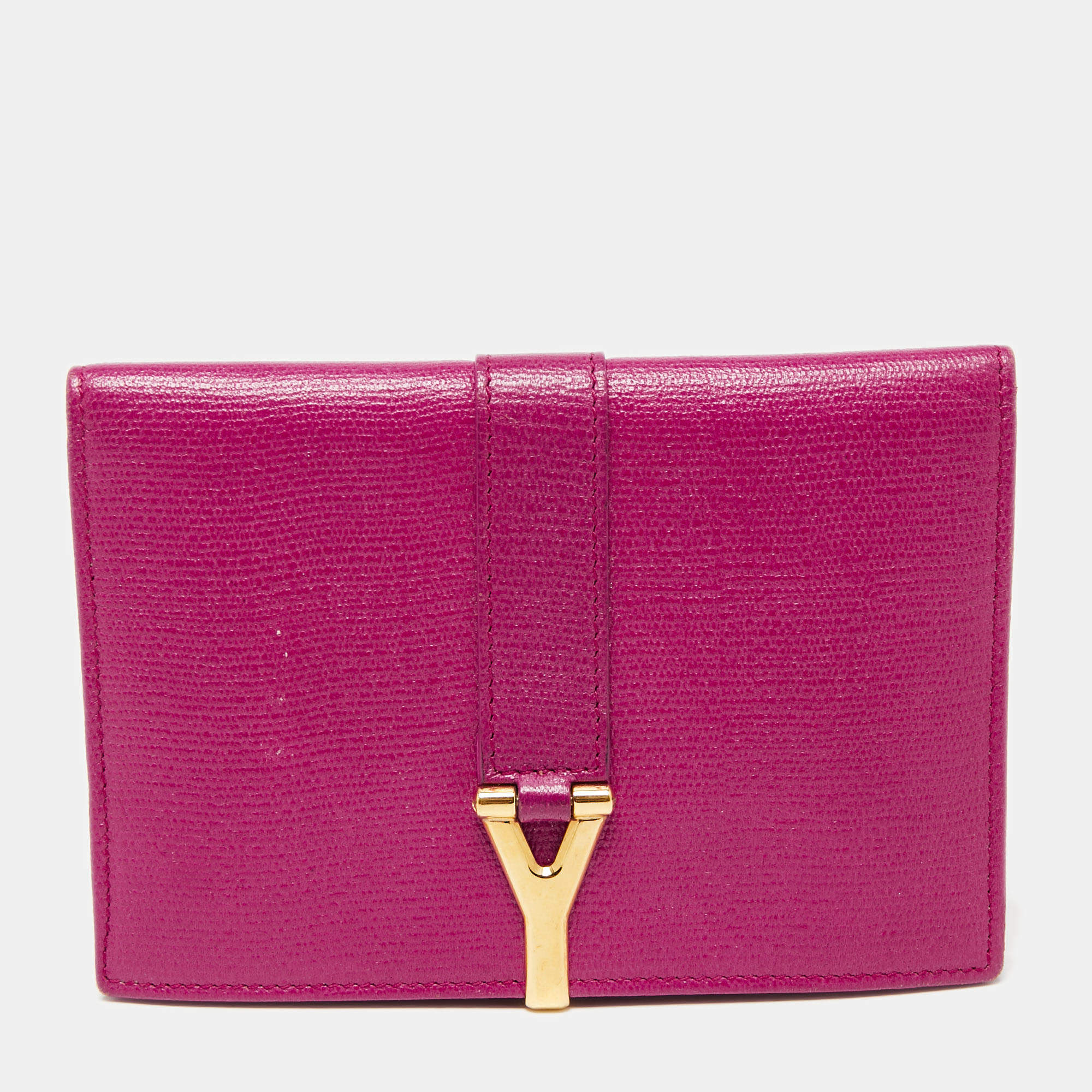 Pre Owned Saint Laurent Fuchsia Leather Y Ligne Passport Cover
