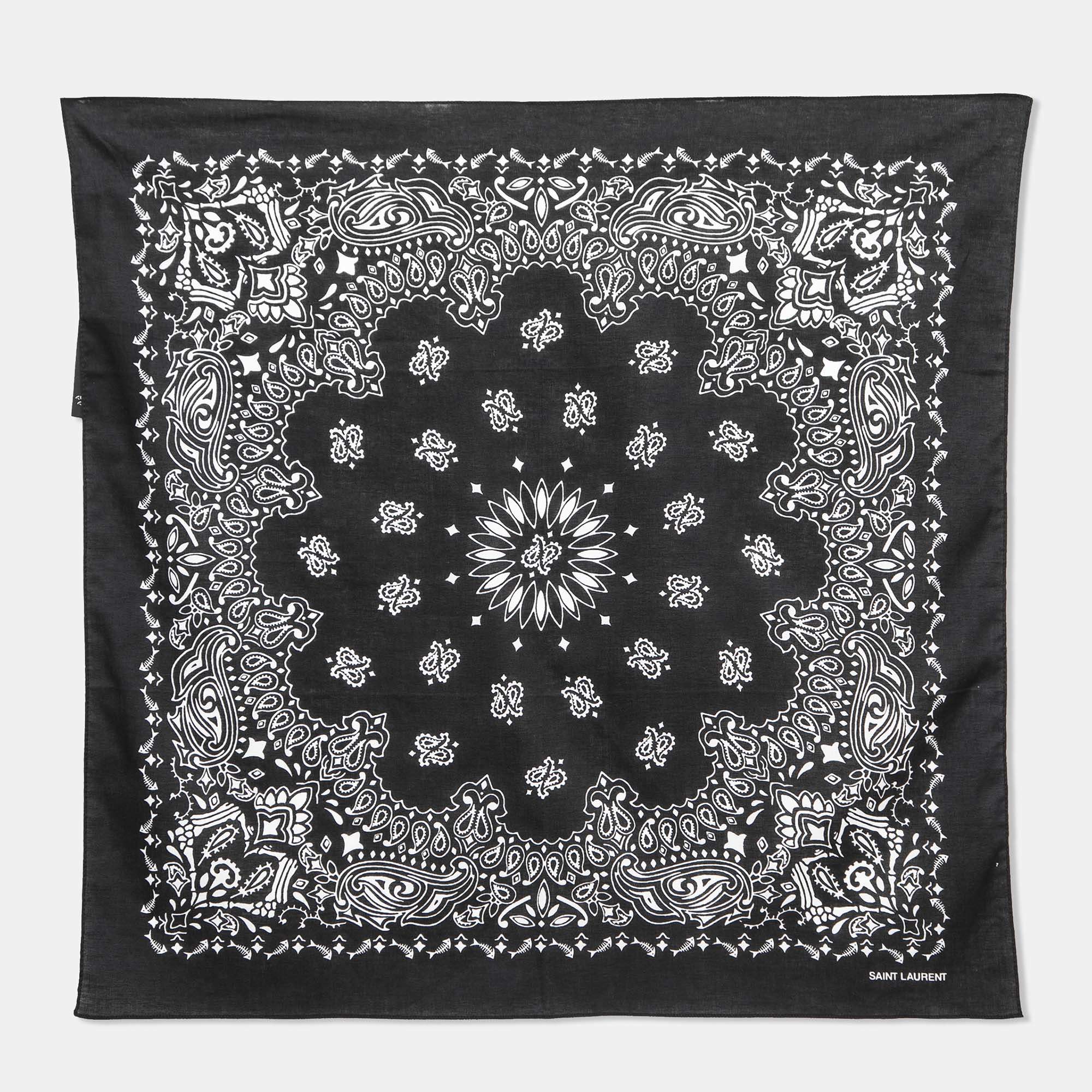 Saint Laurent Black Paisley Print Cotton Bandana 