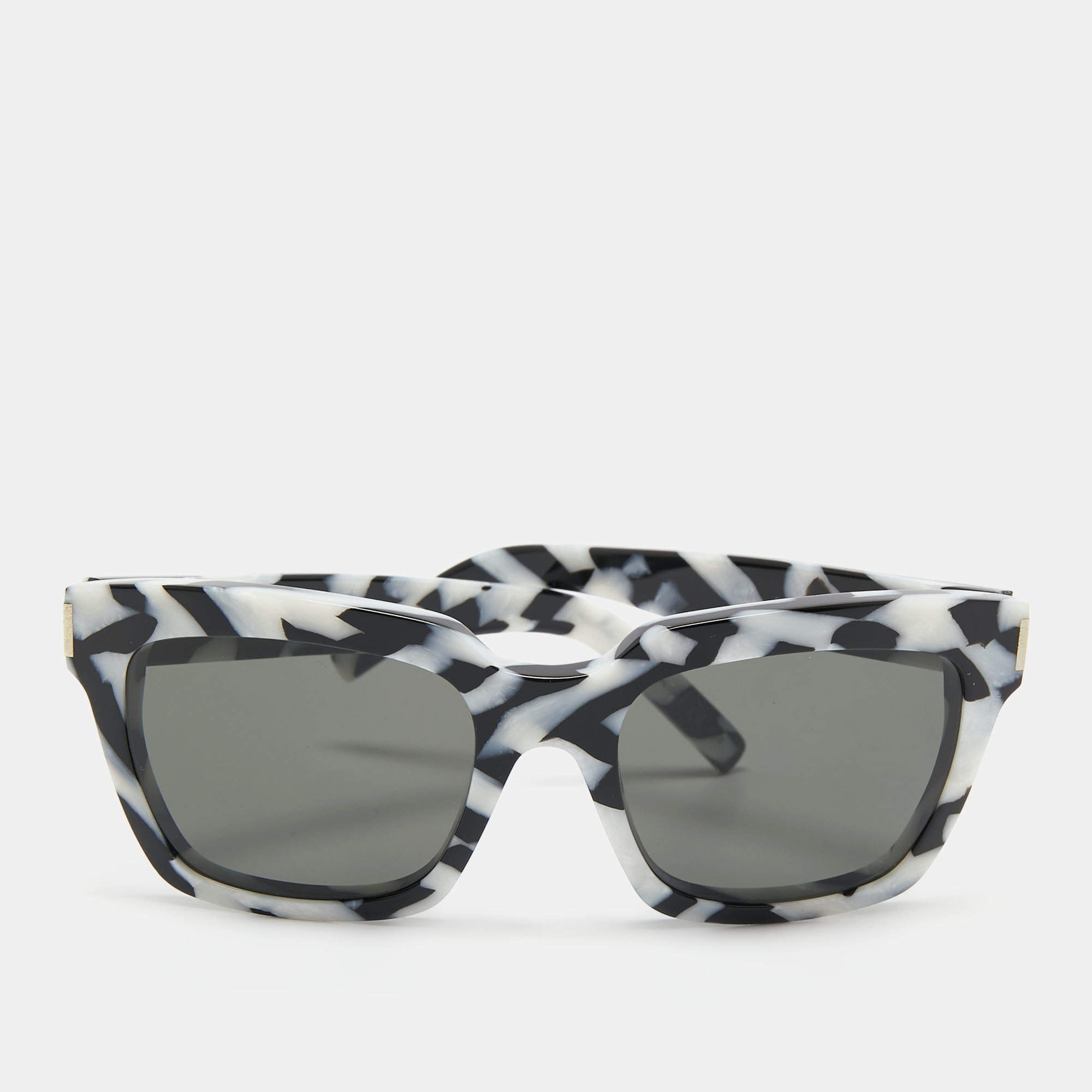 Pre Owned Saint Laurent Black/White BOLD1 Printed Dynasty Square Sunglasses