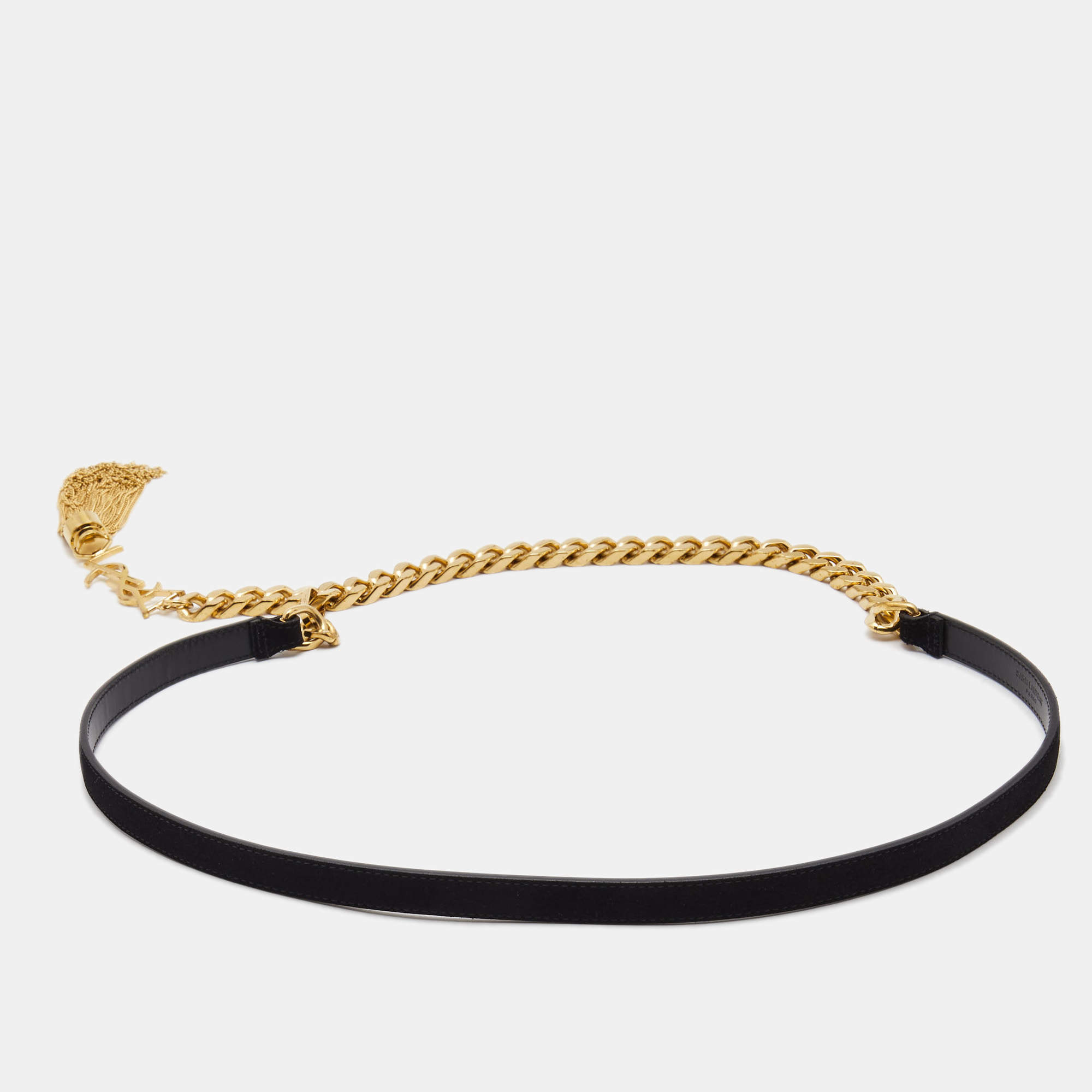 Saint Laurent Black Suede and Leather Monogram Chain Tassel Belt XL Saint  Laurent Paris