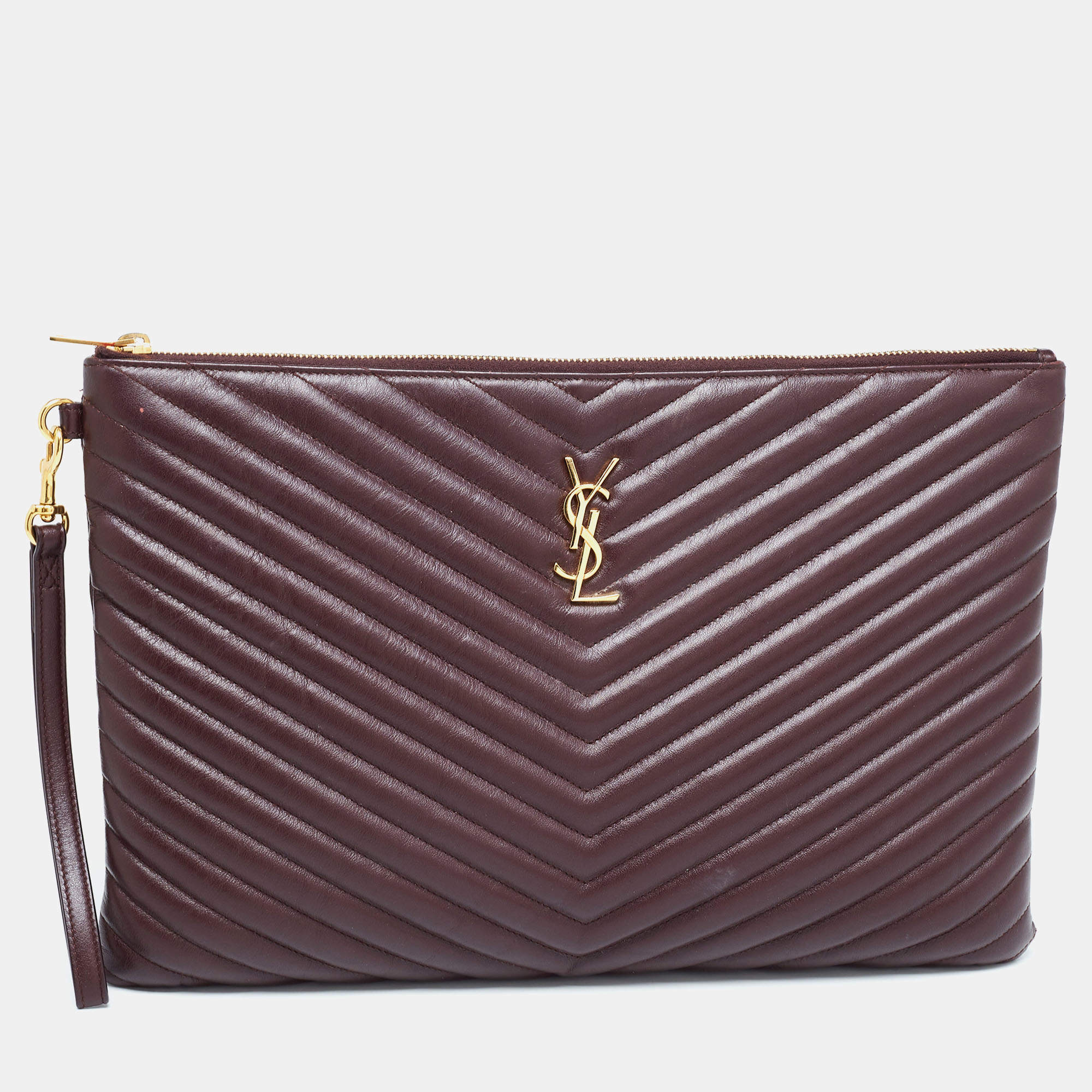 Saint Laurent Burgundy Matelasse Leather Document Holder 