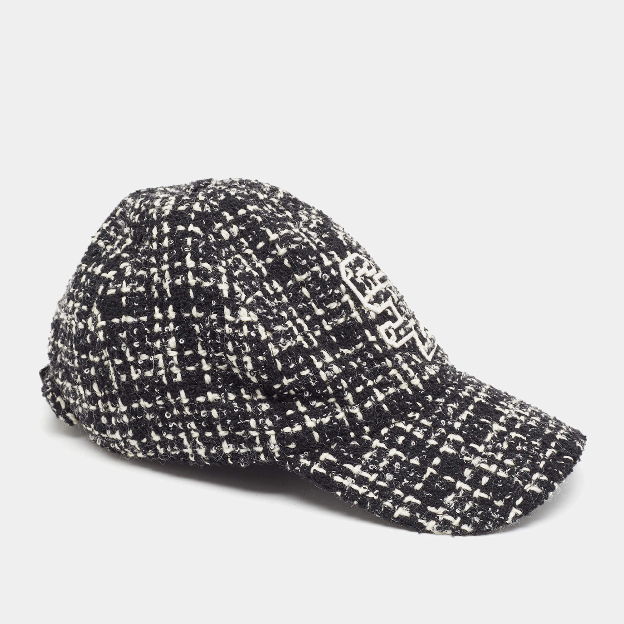 Saint Laurent Paris Black SL Embroidered Tweed Baseball Cap Size 57