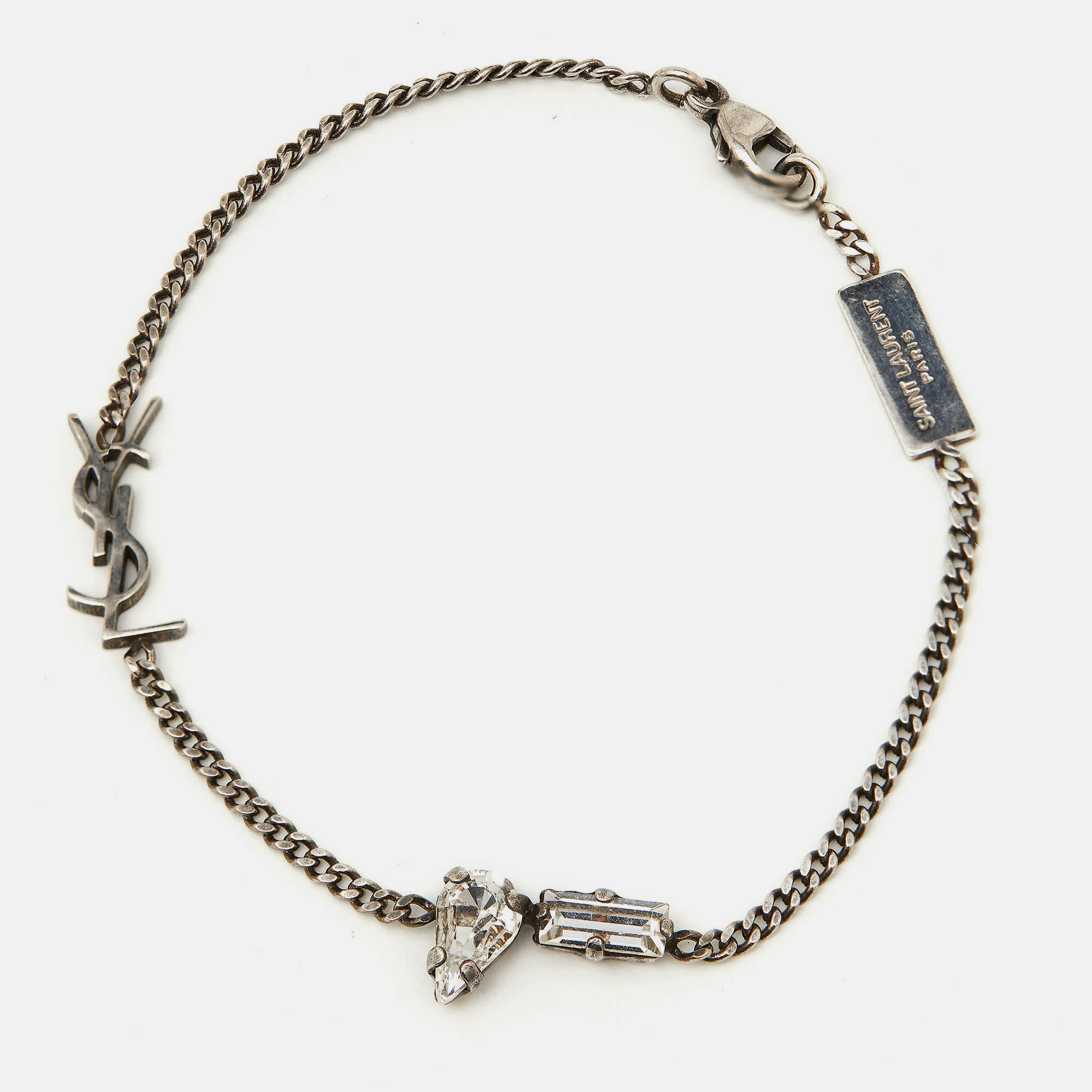 Saint Laurent Paris  Cassandre Crystal SIlver Tone Bracelet
