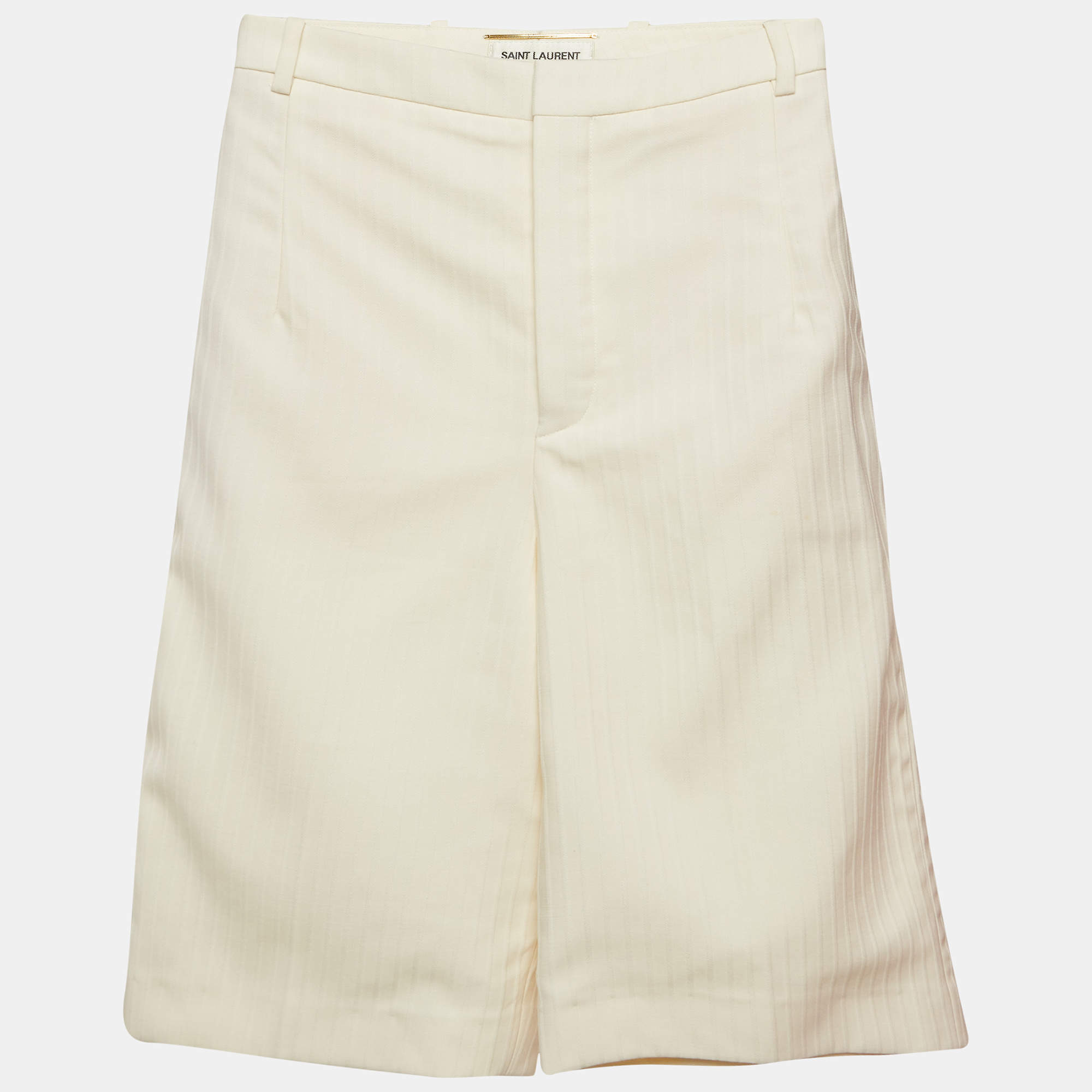 Saint Laurent Paris Cream Striped Wool Tailored Short S