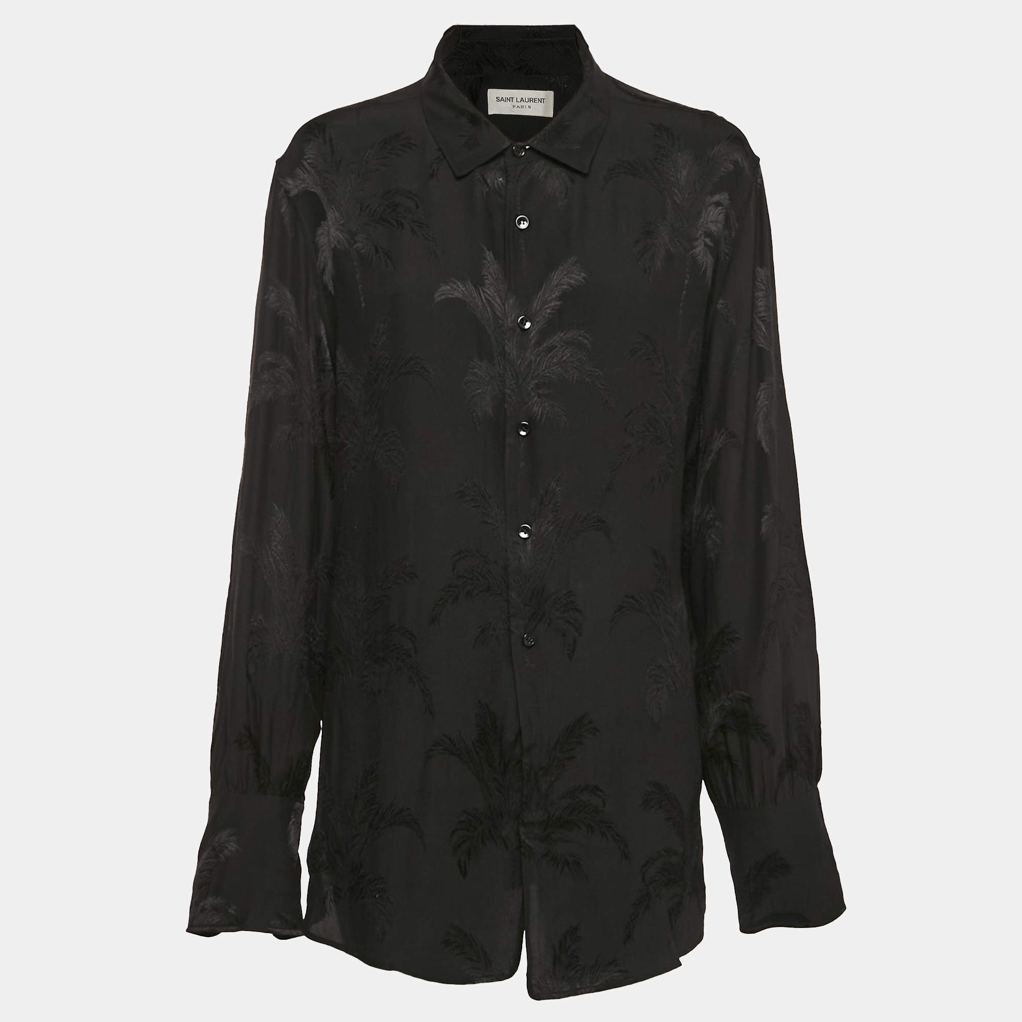 Saint Laurent Paris Black Jacquard Silk Button Front Shirt M