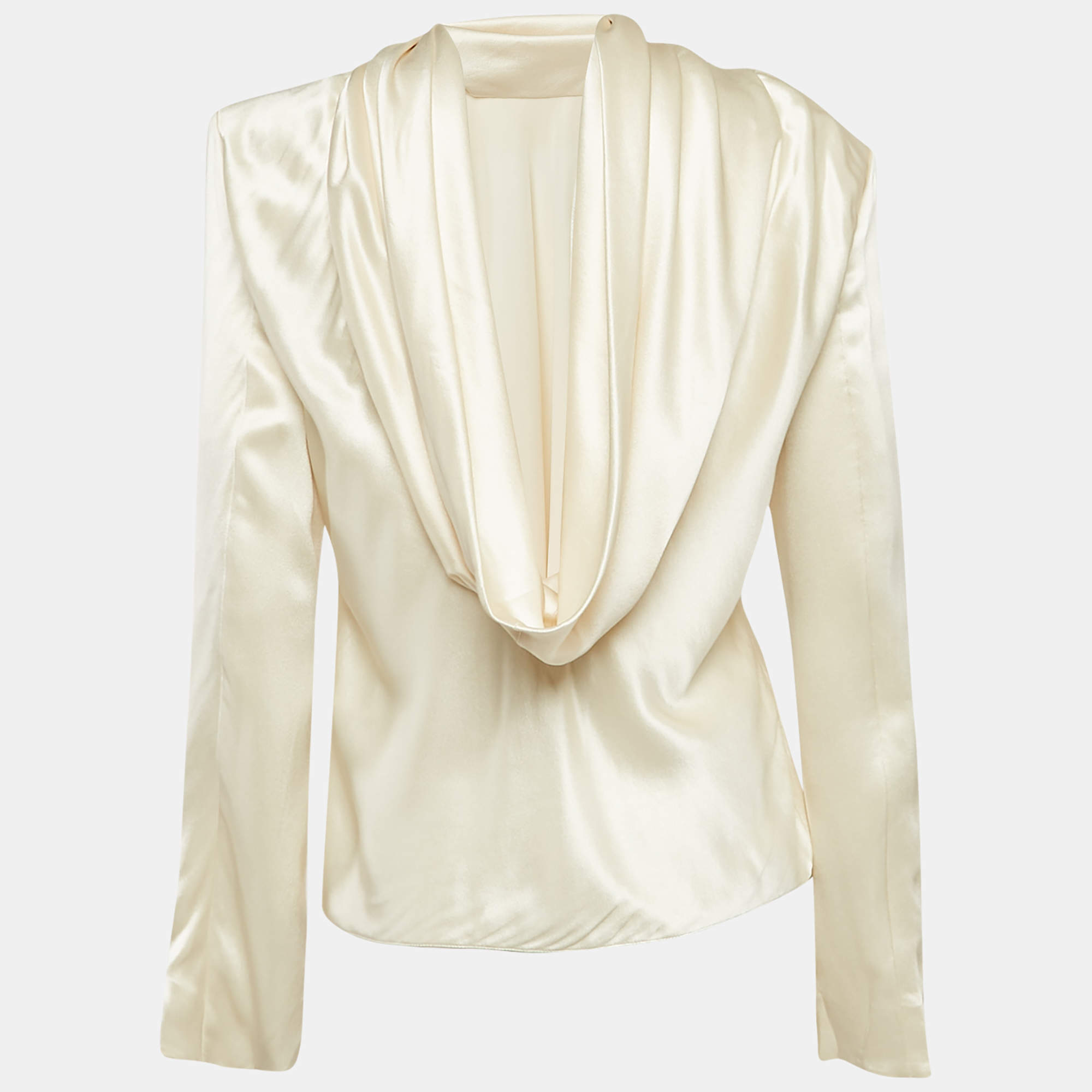 Pre Owned Saint Laurent Paris Cream Satin Silk Draped Neck Top S