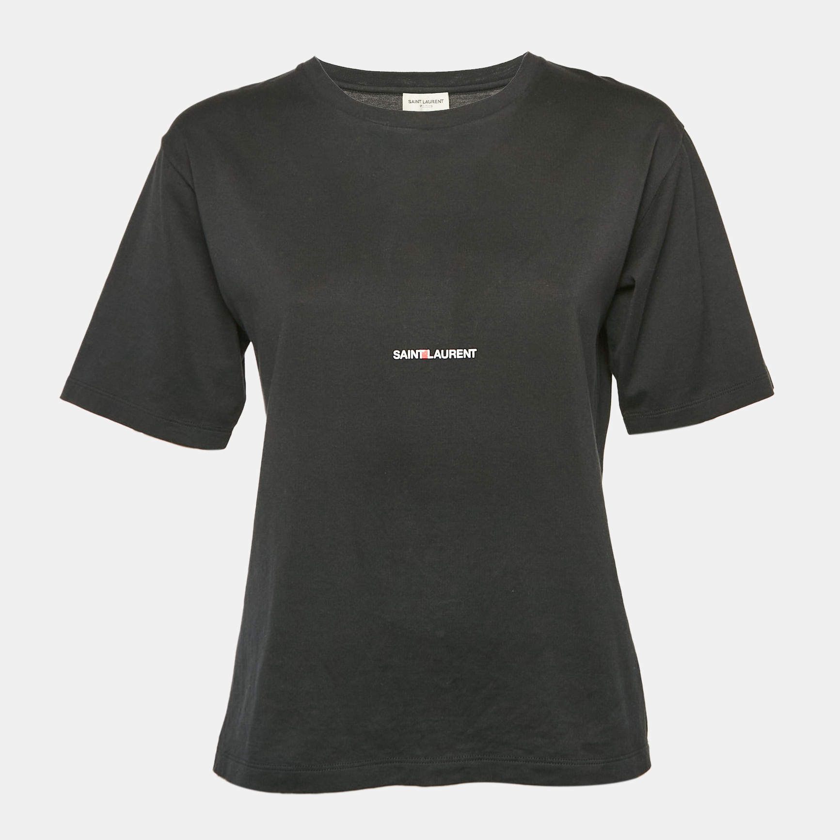 Saint Laurent Black Cotton Logo Print T-Shirt M