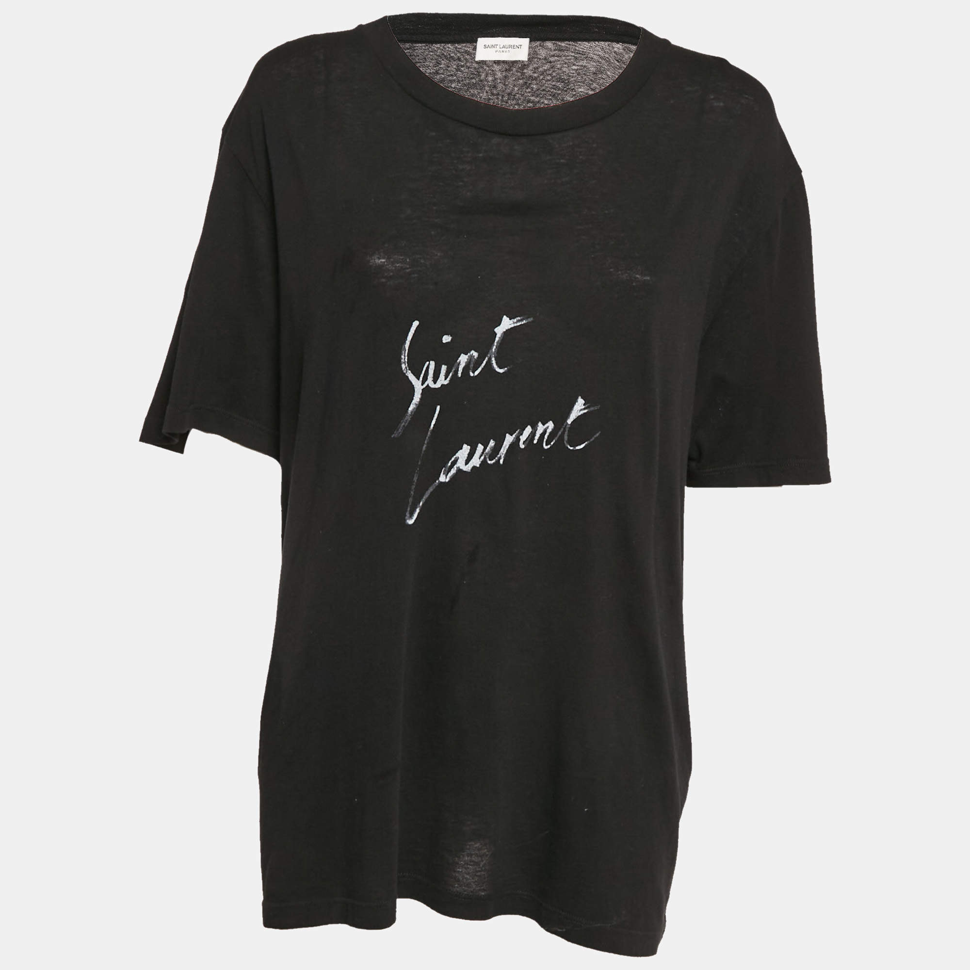 Saint Laurent Black Logo Print Cotton Jersey T-Shirt L