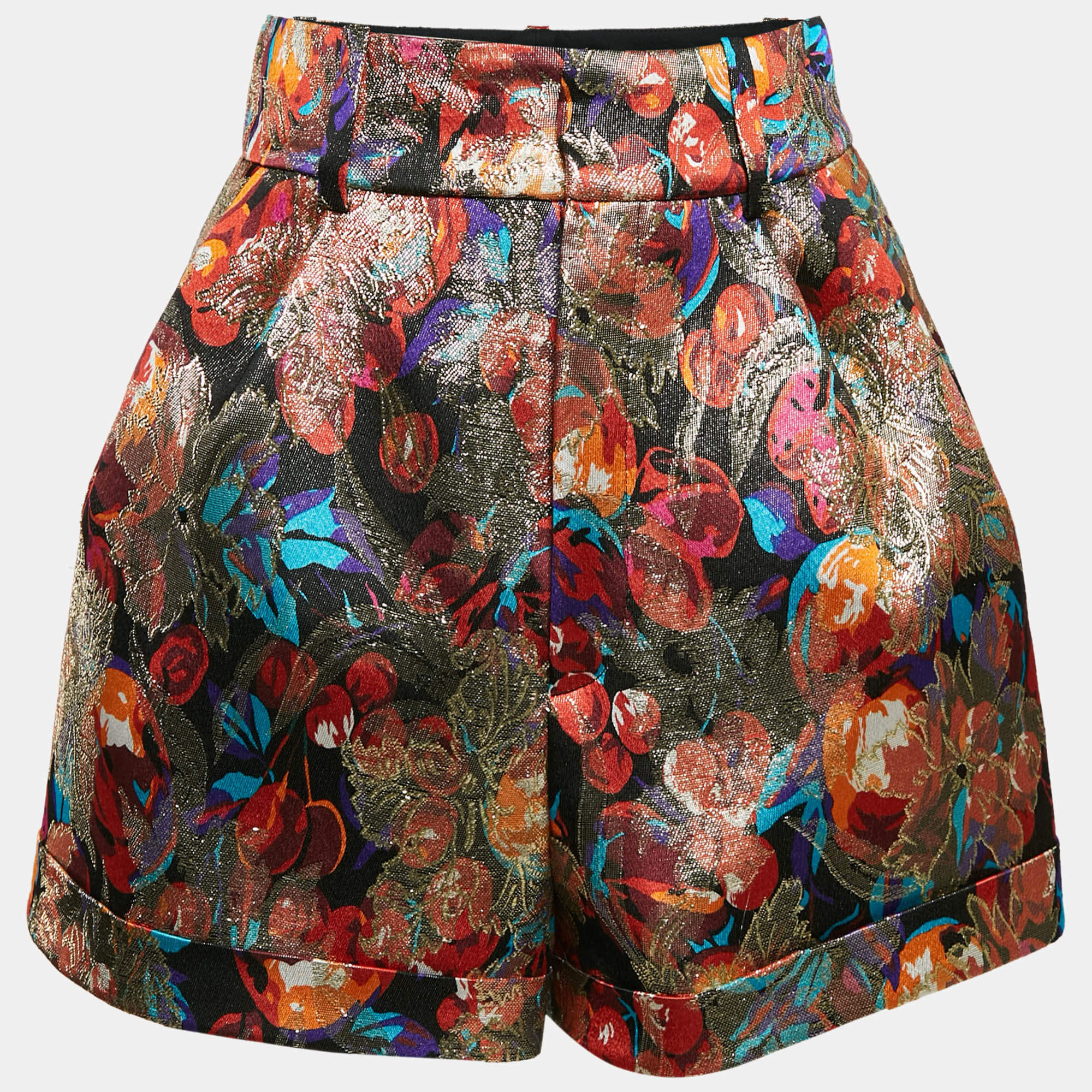 Pre Owned Saint Laurent Paris Multicolor Floral Brocade Pleated Shorts S