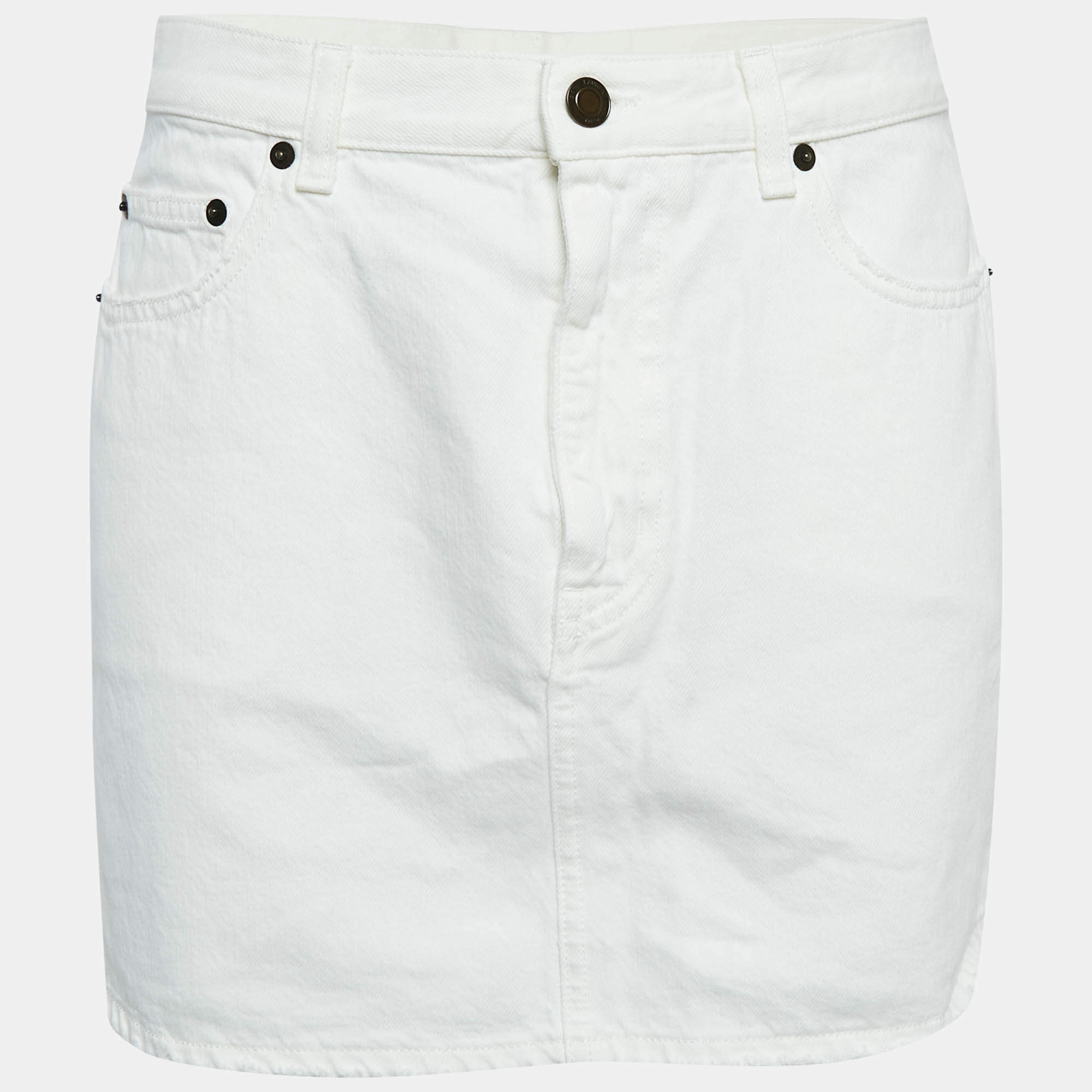 Saint Laurent White Denim Distressed Mini Skirt M