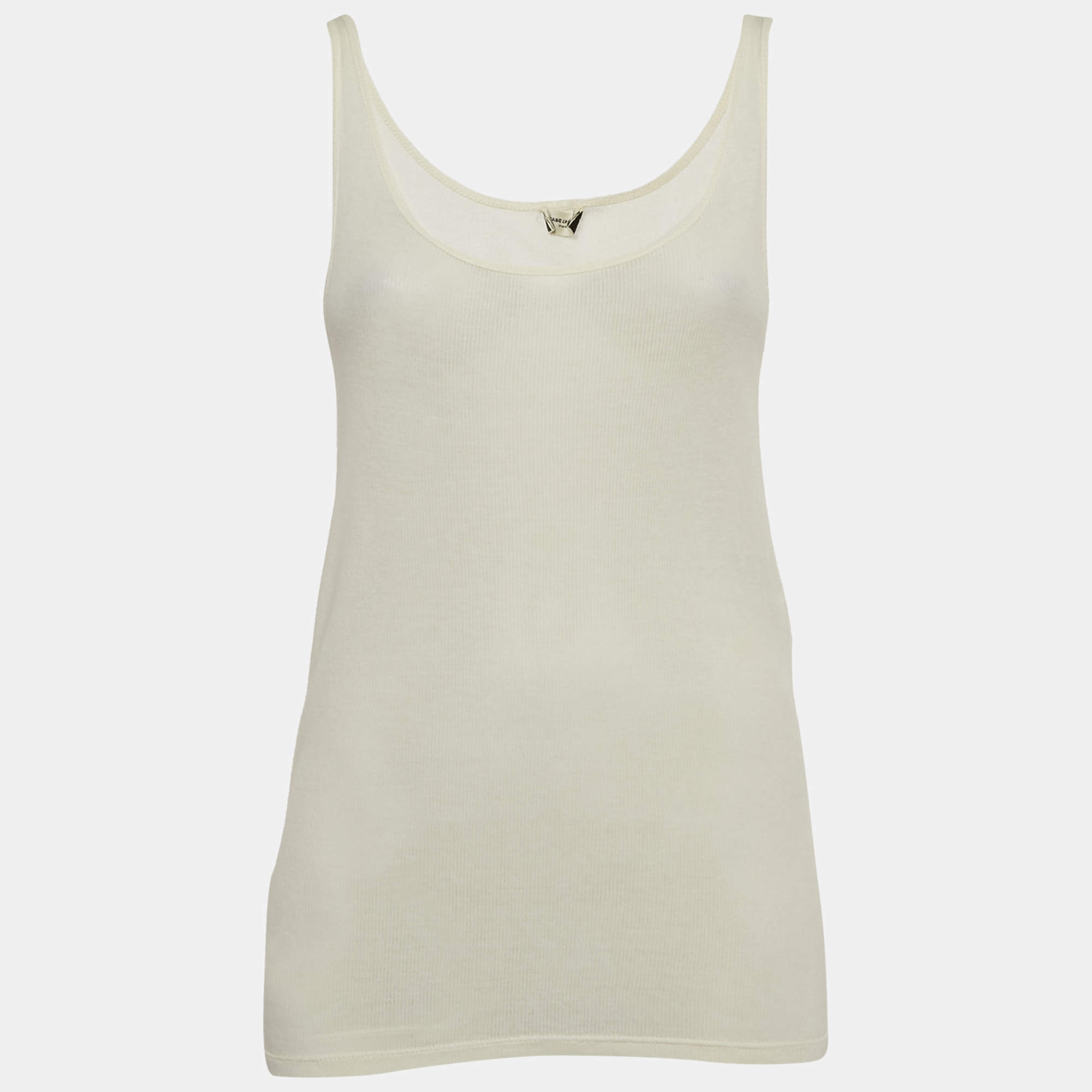 Pre Owned Saint Laurent Cream Modal and Cotton Rib Knit Tank Top XS