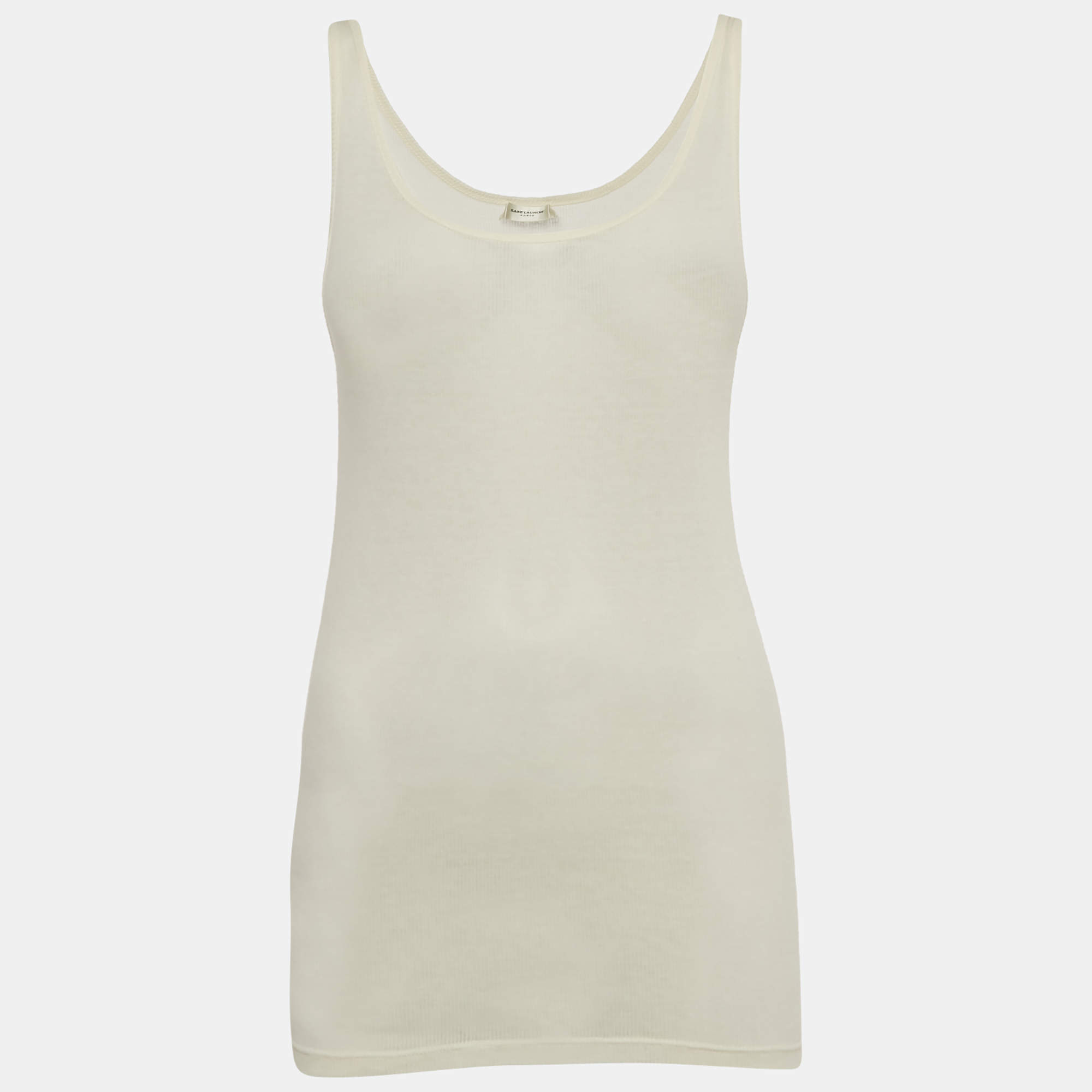 Saint Laurent Cream Rib Knit Tank Top XS