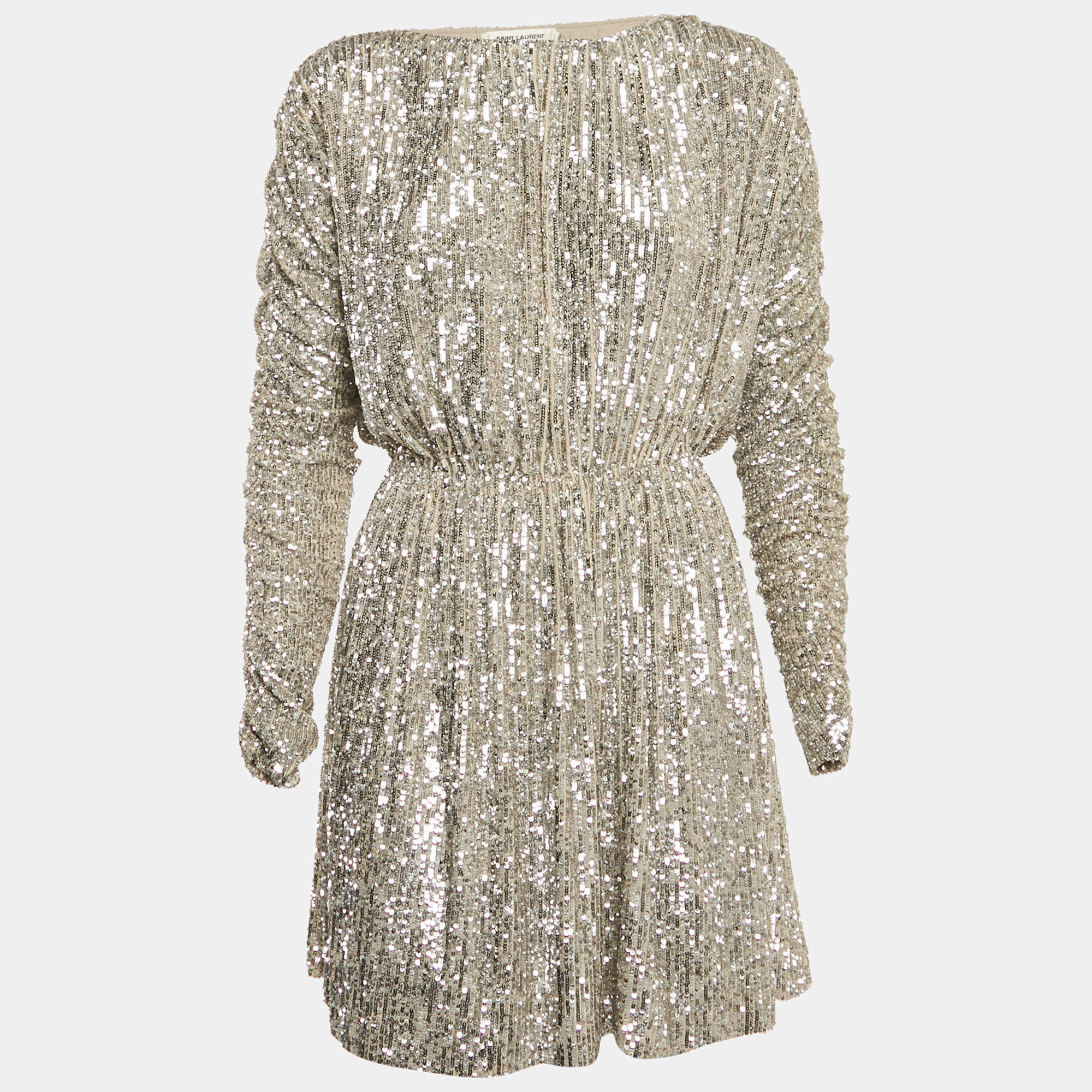 Saint Laurent Metallic Champagne Sequin Knit Dress S