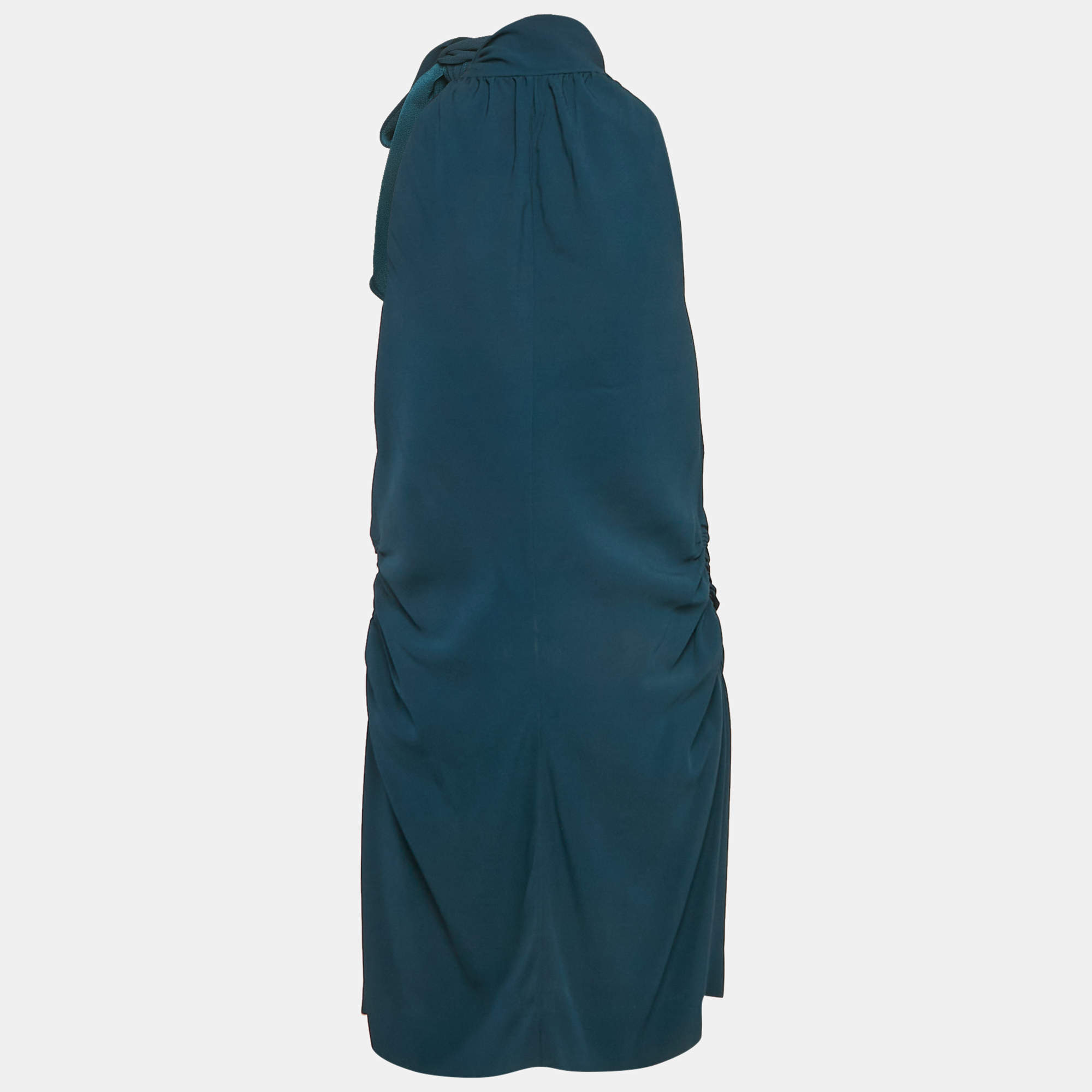 Pre Owned Saint Laurent Paris Blue Crepe Tie-Up Neck Detail Mini Dress L