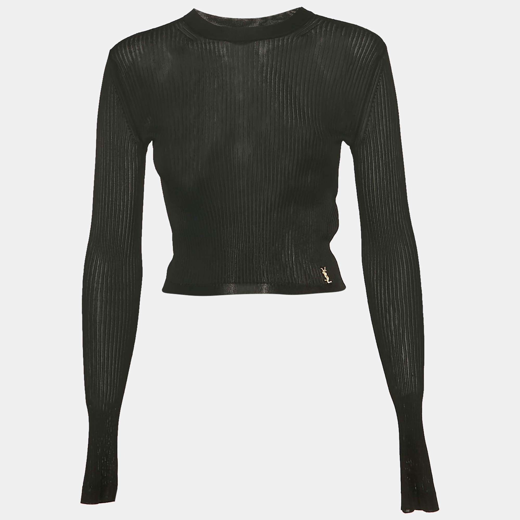Saint Laurent Paris Black Jersey Long Sleeve Top S