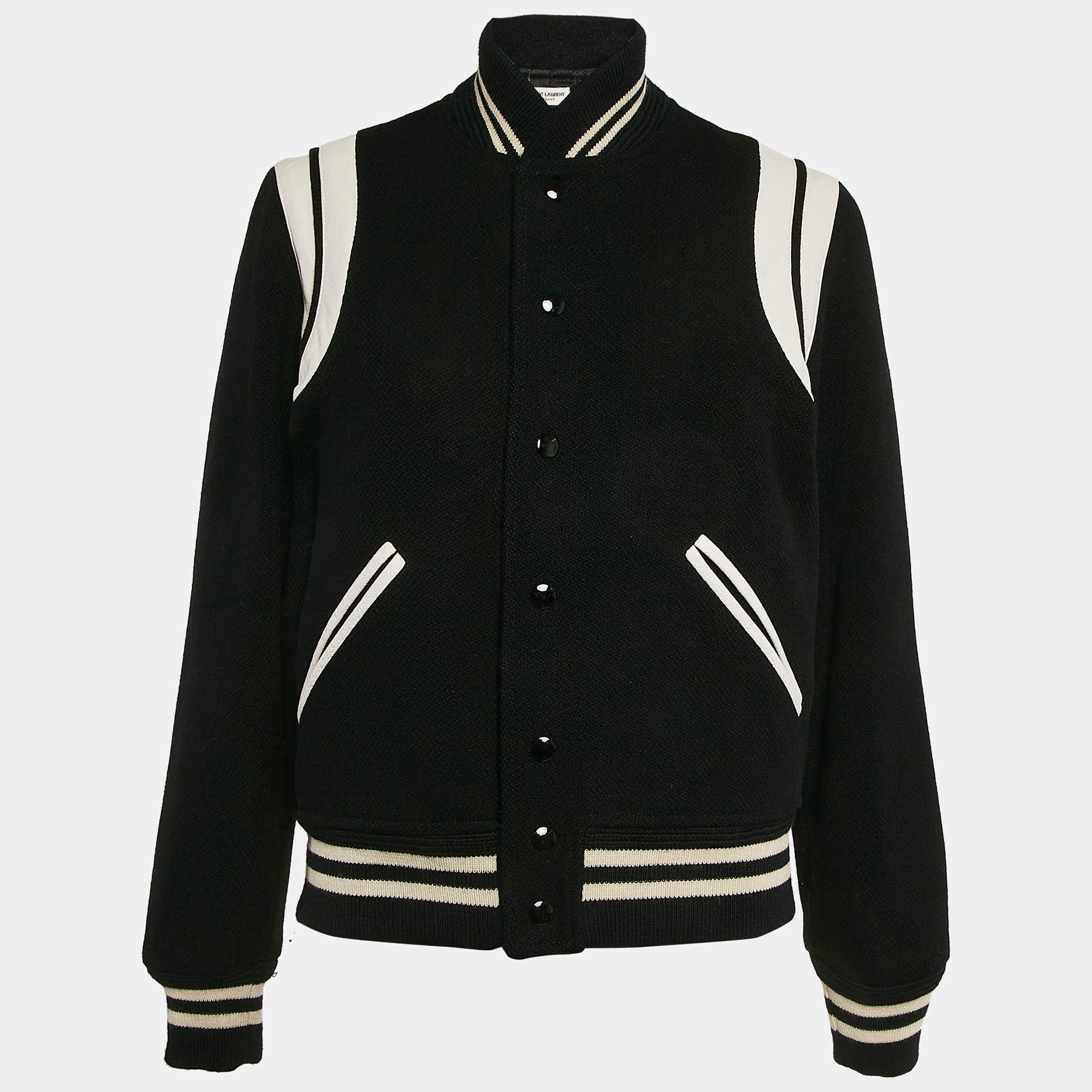 Saint Laurent Paris Black Wool Varsity Jacket M